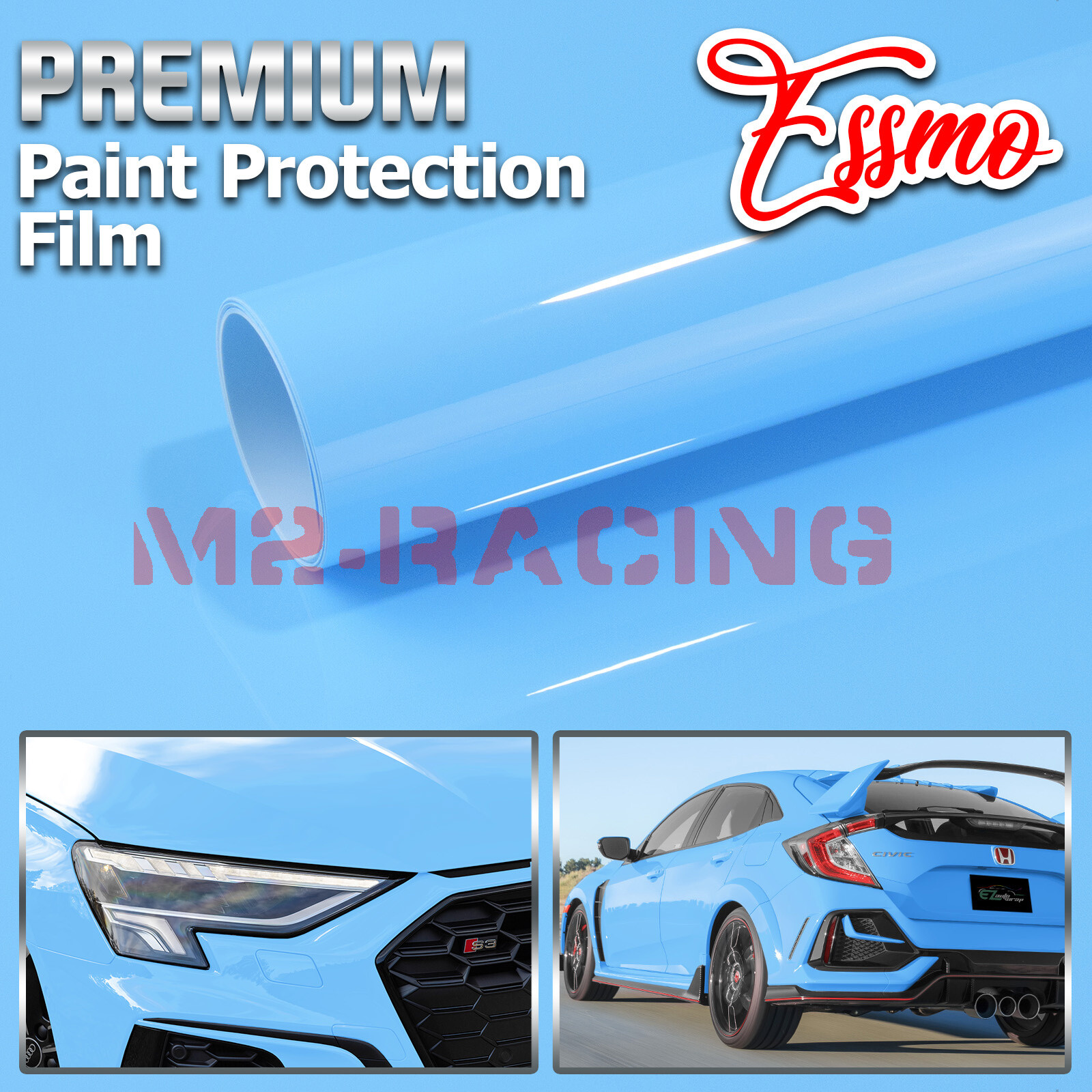 2pcs 4″x8″ Sample PPF Paint Protection Gloss Light Blue Invisible Scratch Shield