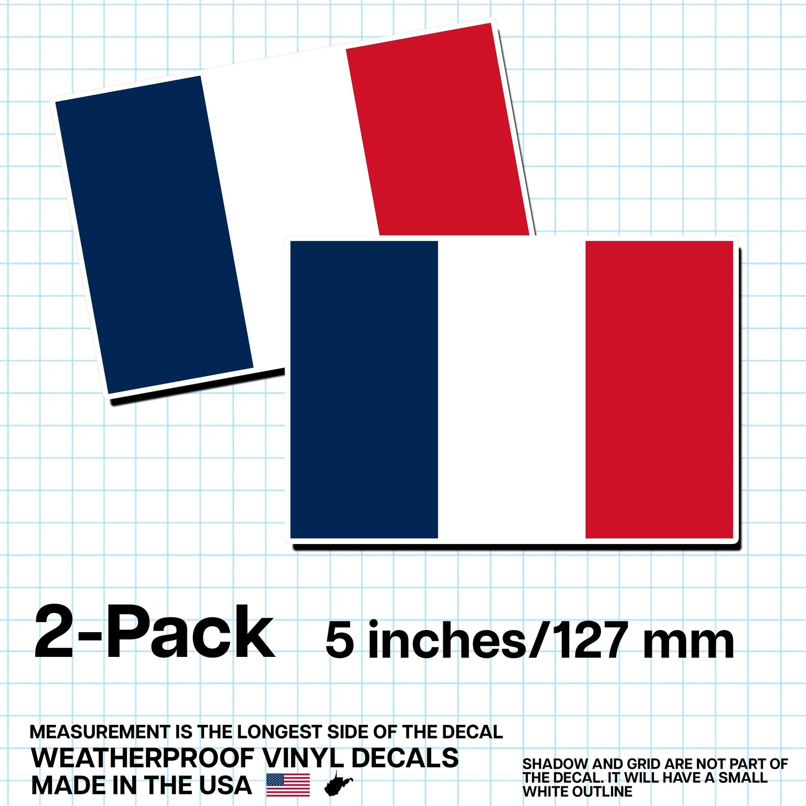 France Flag Sticker 5″ 2-Pack – FR Decal – French Pride Vinyl