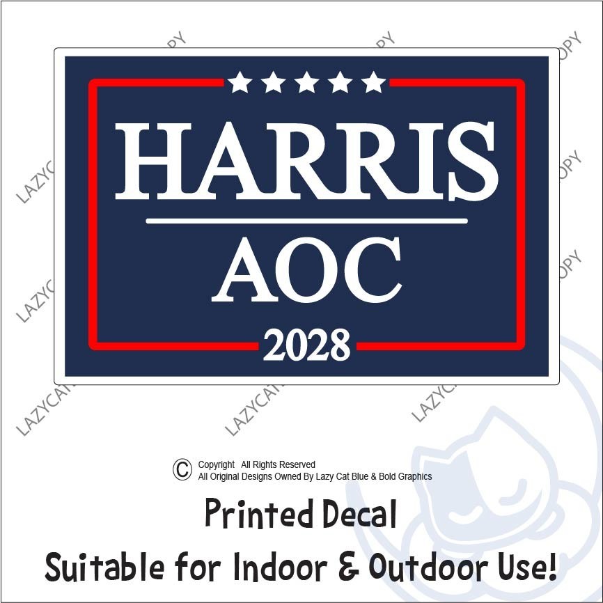 Harris AOC 2028 Decal Sticker Kamala Political Anti MAGA Trump Democrat Vote Blu