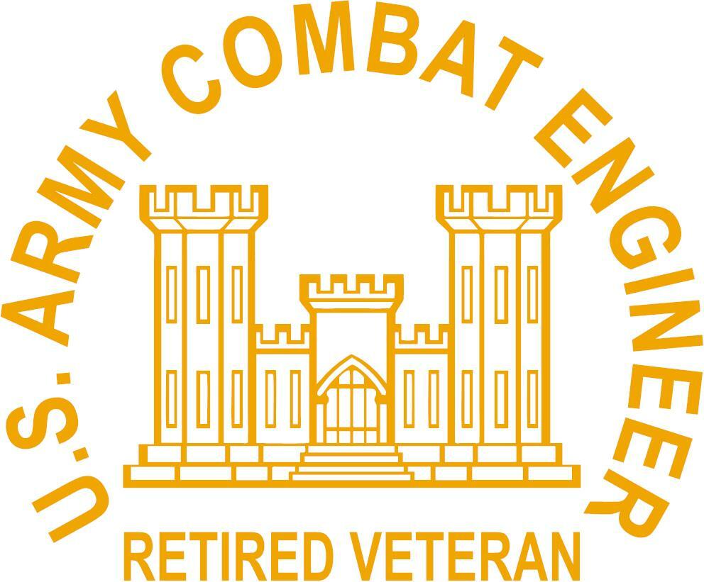 “U S ARMY COMBAT ENGINEER RETIRED VET” 3 Mil Vinyl Sticker for Car/Truck Window