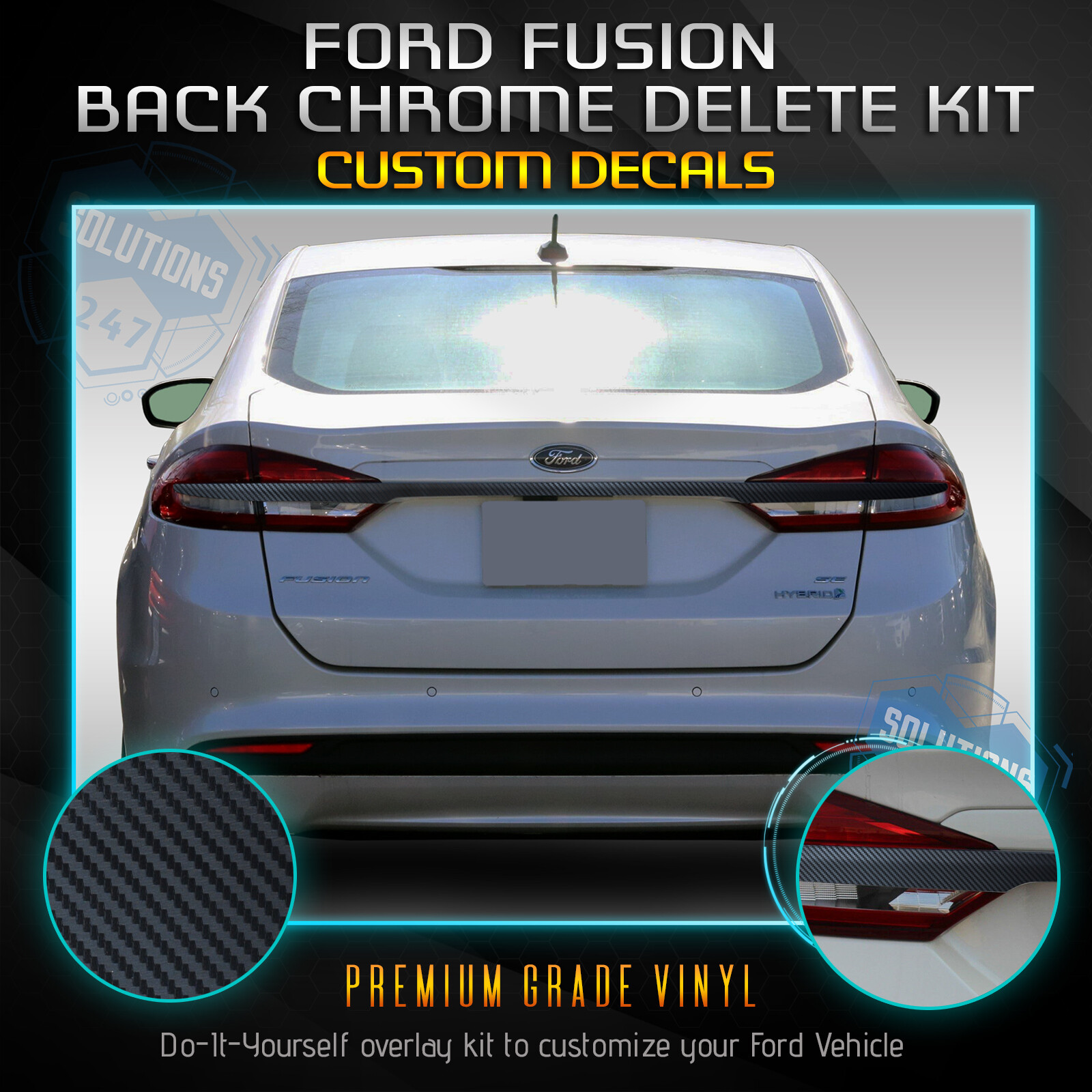 Rear Trunk Trim Chrome Delete Kit For 2017-2019 Ford Fusion – Matte Carbon Fiber