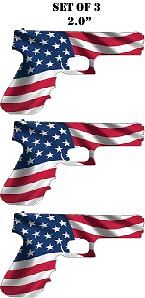 Pistol Gun AR American Flag 2nd Amendment 1 Set of 3 Decal Stickers 2.0″ p100