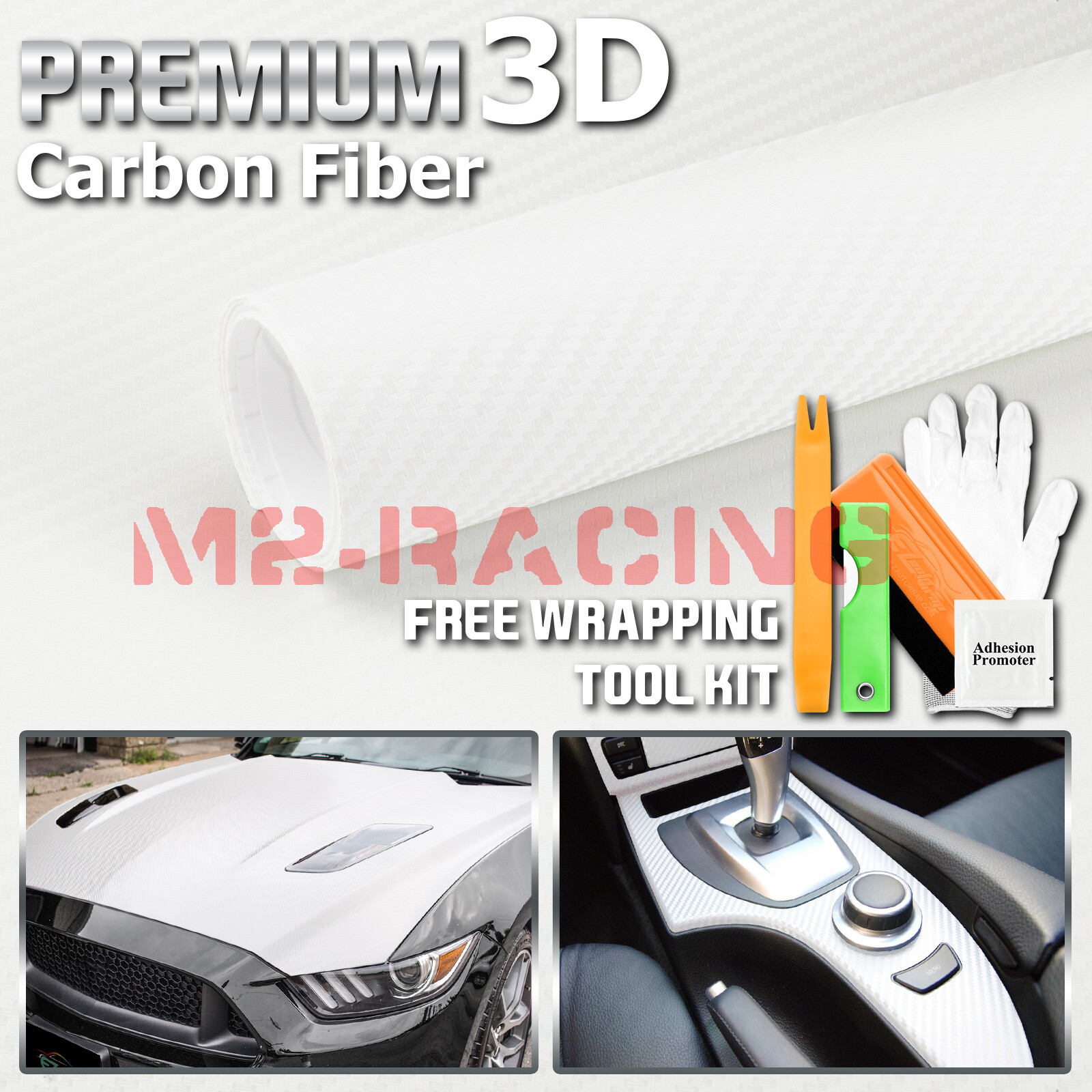 3D Carbon Fiber White Matte Textured Car Vinyl Wrap Sticker Decal Film Sheet DIY