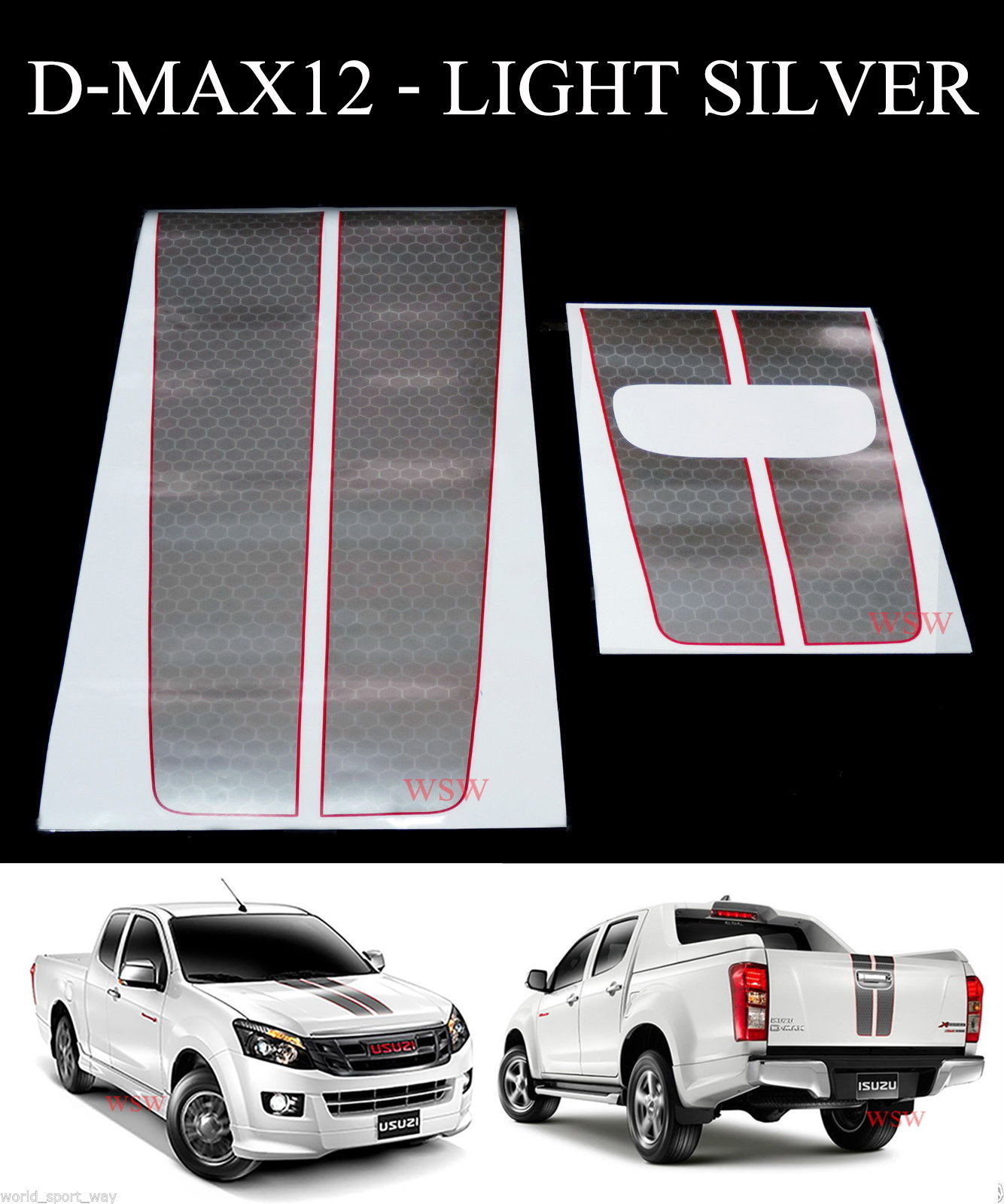 SILVER RED FRONT REAR TAILGATE STICKER X-SERIES FOR ISUZU D-MAX DMAX 2012-2016
