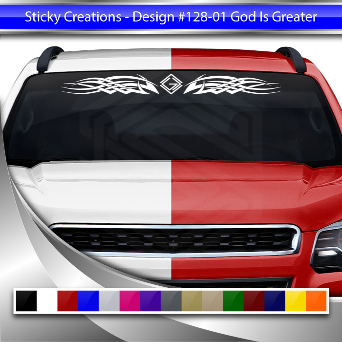 128-01 GOD IS GREATER Windshield Decal Window Sticker Graphic Christian Faith