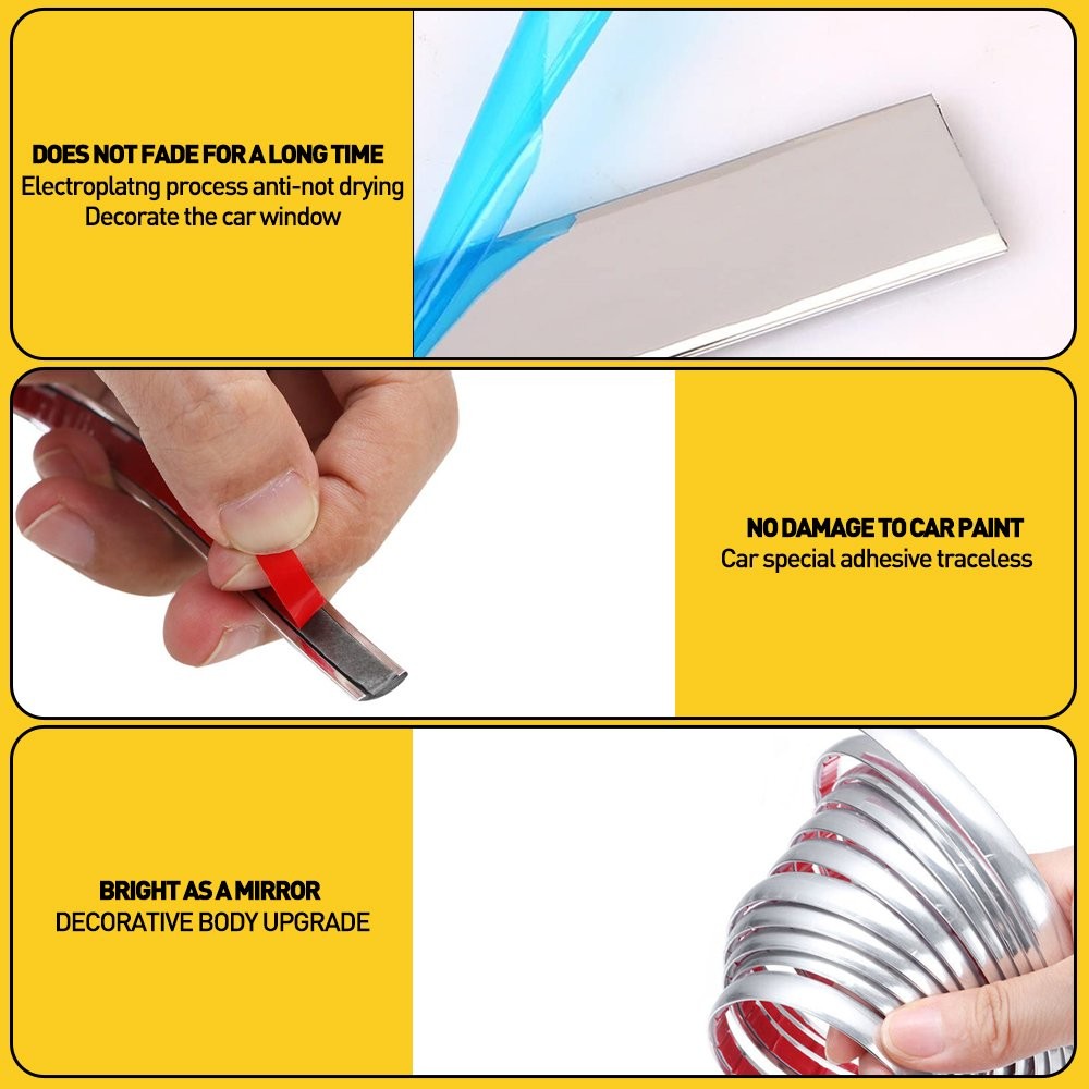 Chrome 25ft Trim Molding Strip Car Door Window Bumper Side Trime Protector 2SET