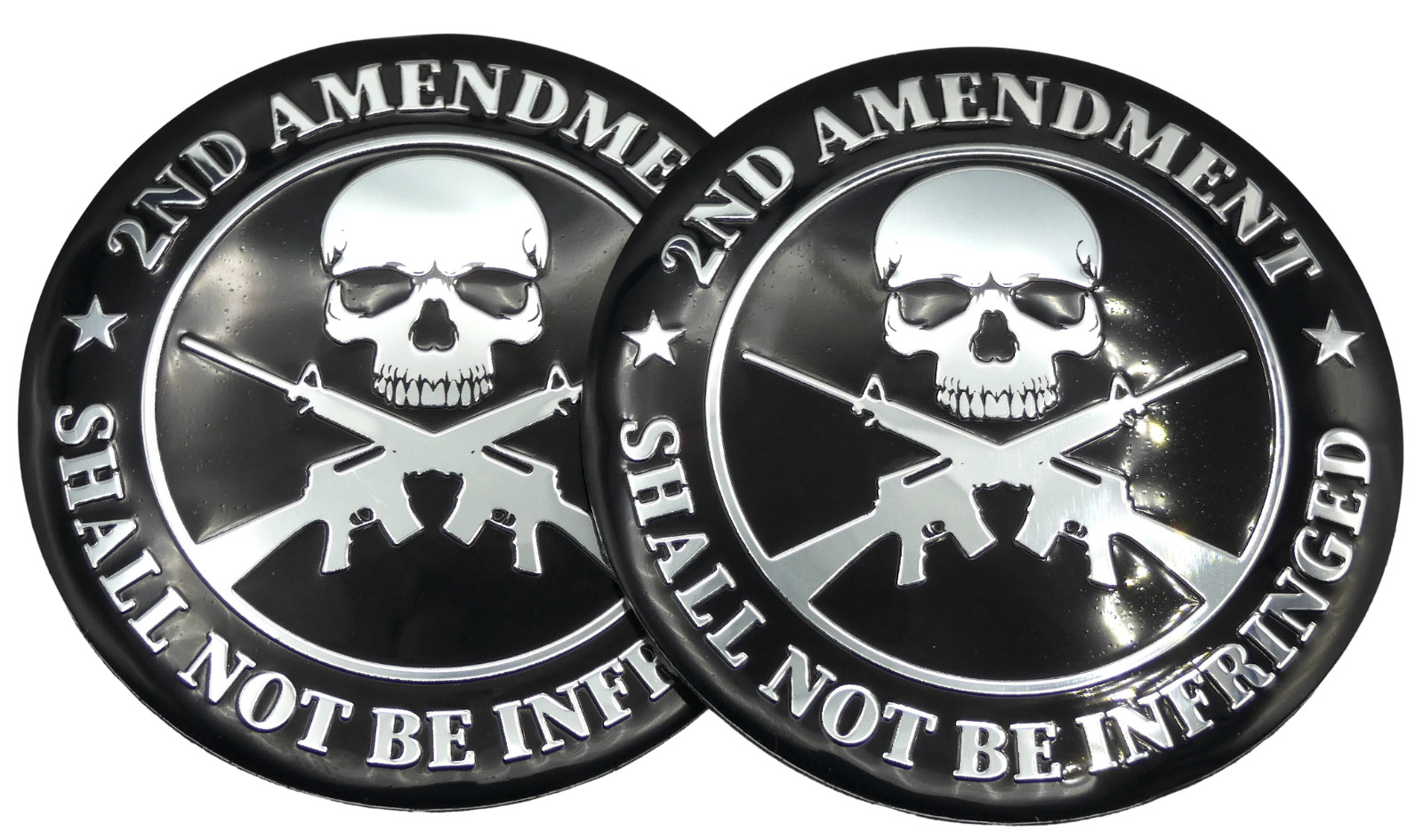 2x Metal 2nd Amendment Decal Sticker Emblem Badge Auto Car Truck Dome 2.20″
