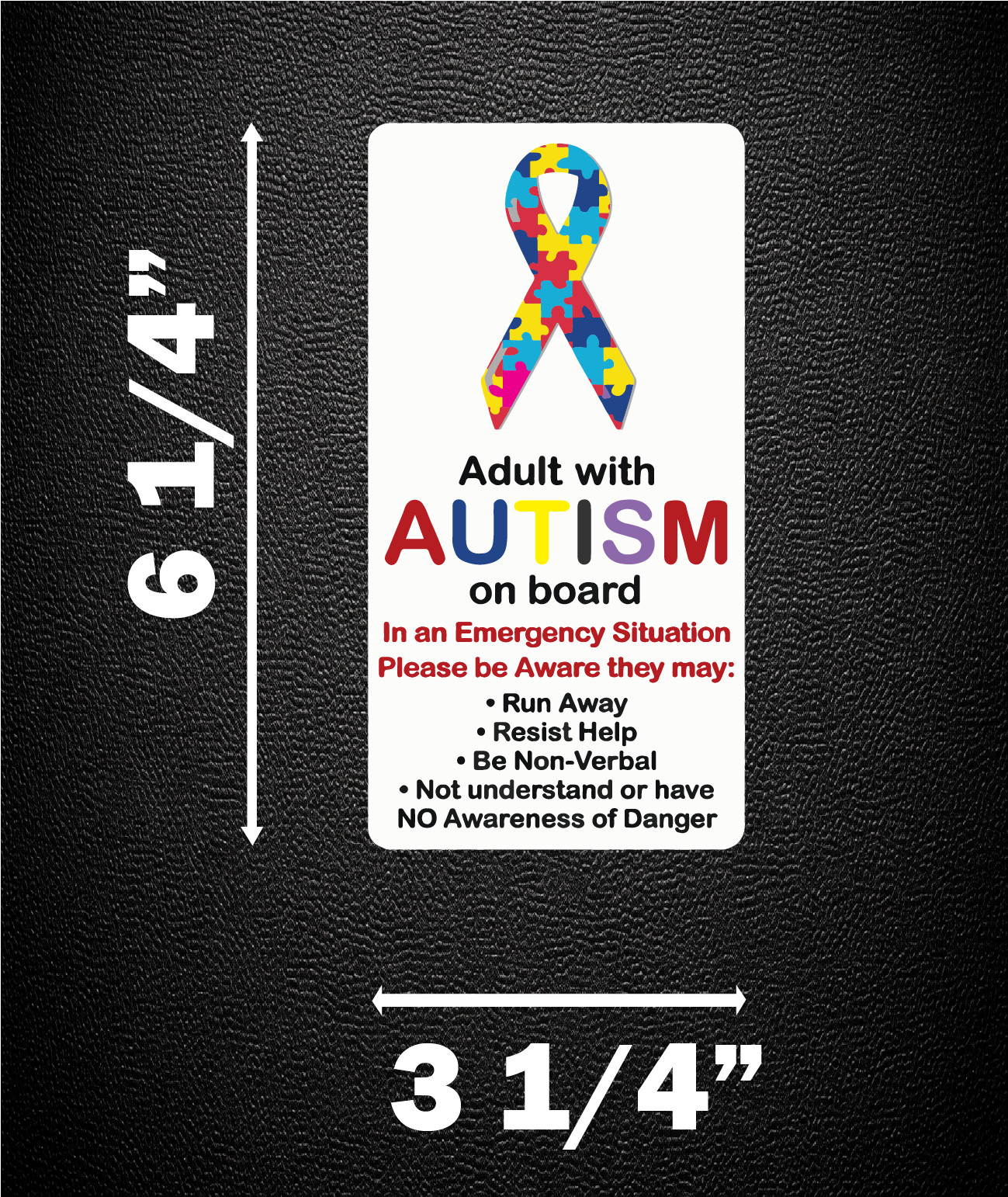 Autistic Adult On Board With Autism Awareness Decal 3.25″x6.25″ p425 Buy 2 Get 3