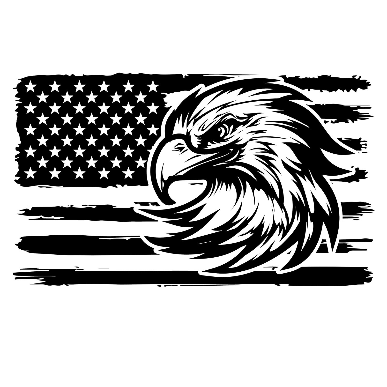 Military Sticker (3 Inch) Eagle Patriotic Black And White American Flag !