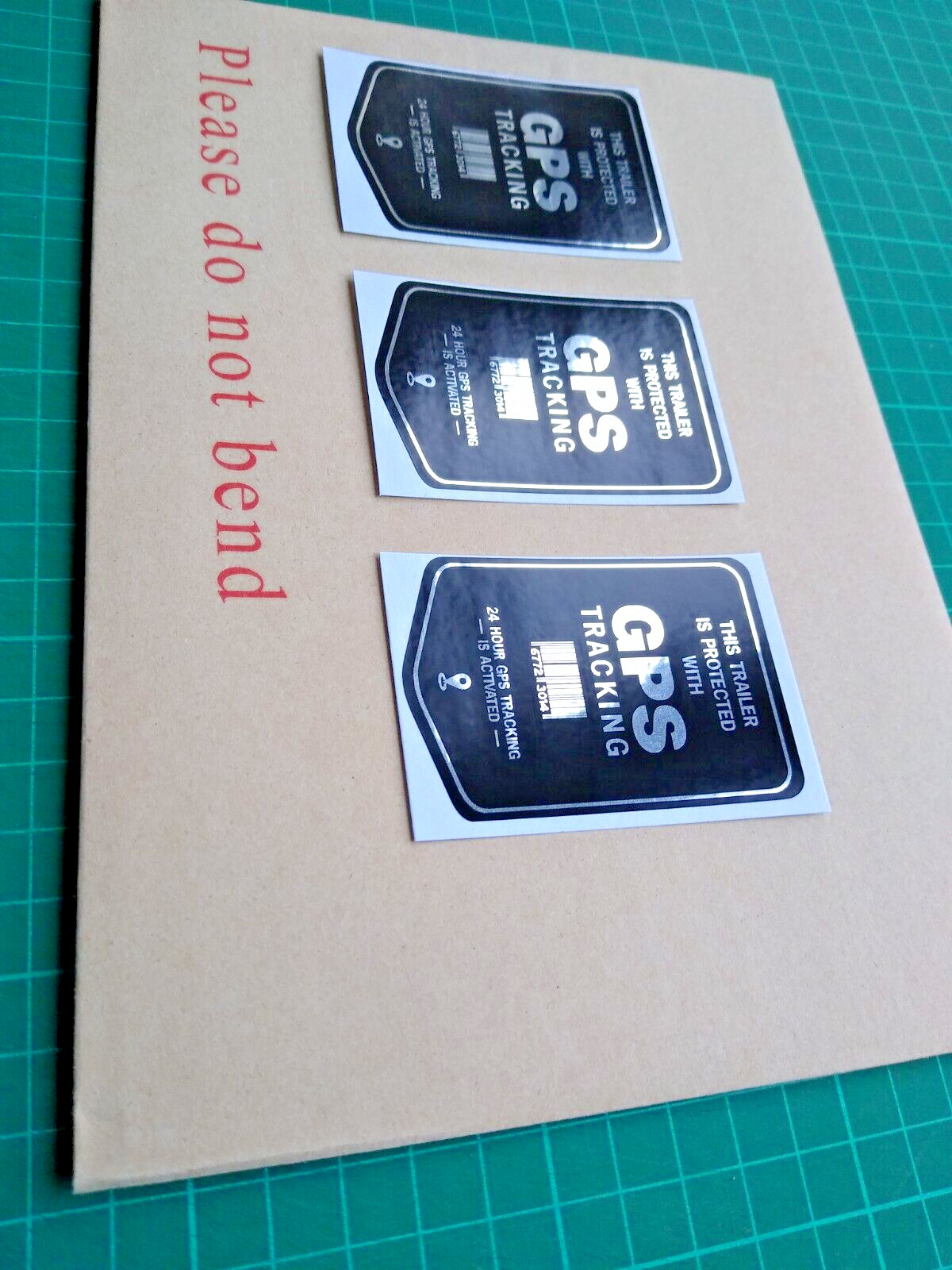 3 x Trailer GPS Tracking Stickers – Polished Mirror Silver & Black Security