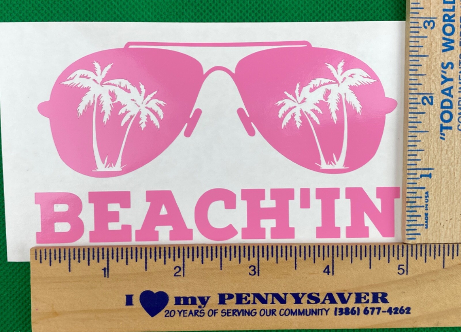 Beach’in Sunglasses Palm Trees Pink Vinyl Car Decal Bumper Sticker New Gift