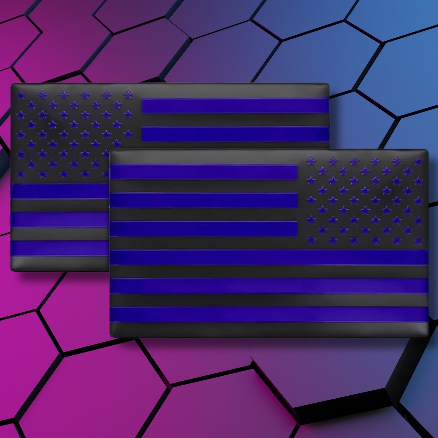 Embossed 3D Metal All Black and Blue American Flag Emblem Decal Stickers 1 Pair