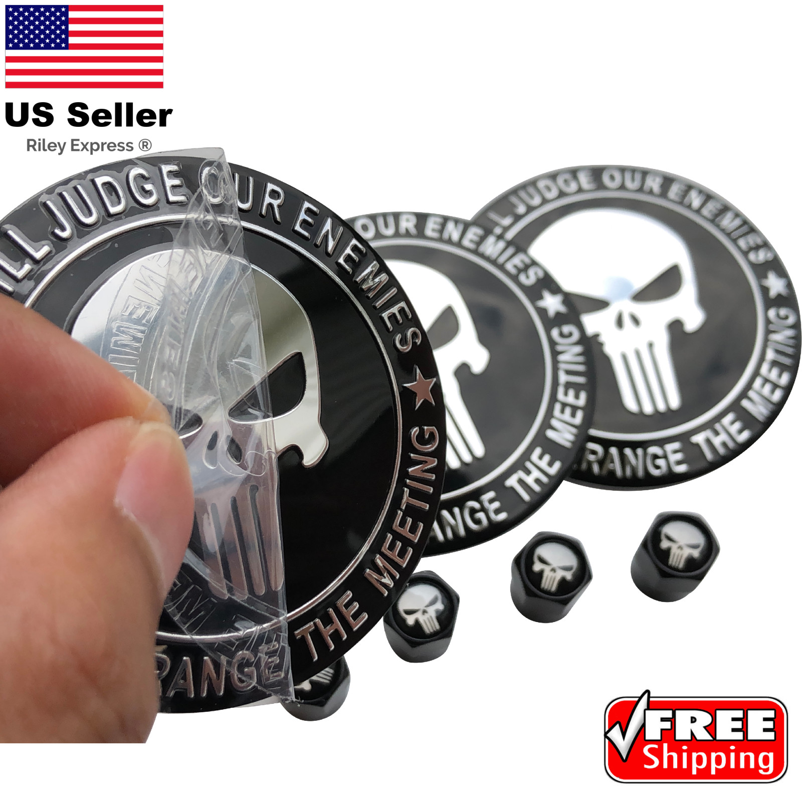 2nd Amendment Wheel Center Hub Cap Sticker 2.2″ + Wheel Tire Valve Caps BUNDLE]