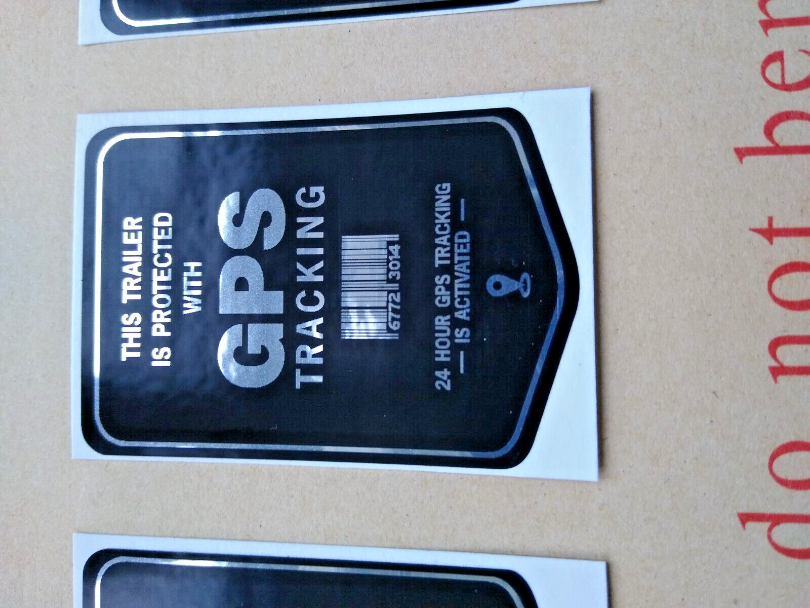 3 x Trailer GPS Tracking Stickers – Polished Mirror Silver & Black Security