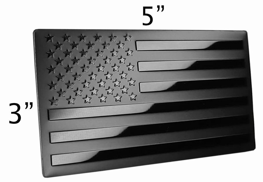 5″x 3″ American Black Metal Flag Fender Emblem Sticker Forward & Reverse Set