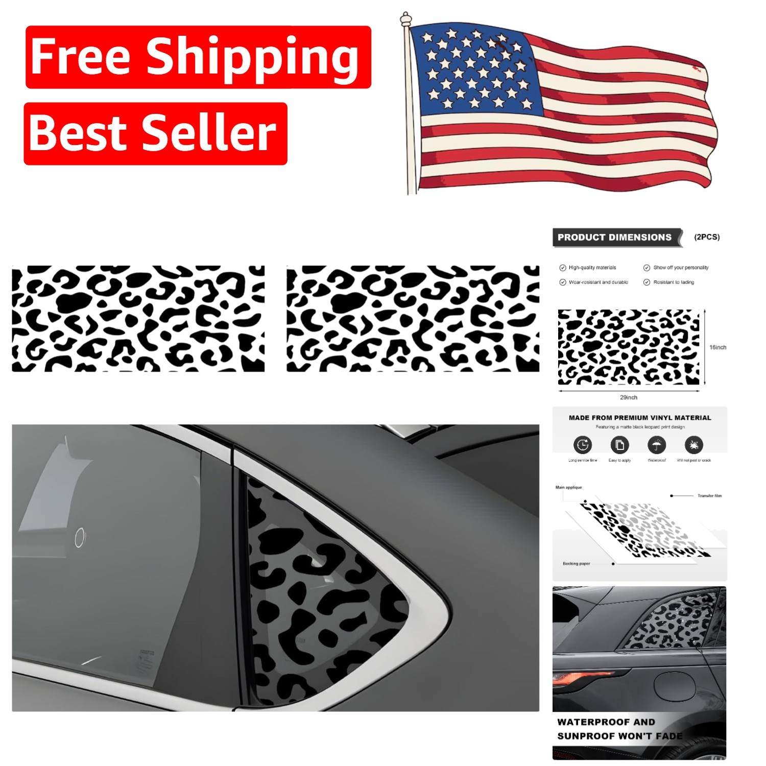 Stylish Vehicle Decals: 2 PCS Leopard Print for Side & Rear Windows, Waterproof