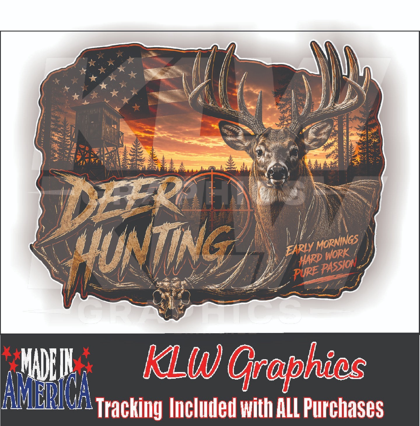 Deer Hunting Decal Whitetail Buck American Flag Hunter Sticker Hunting Vinyl