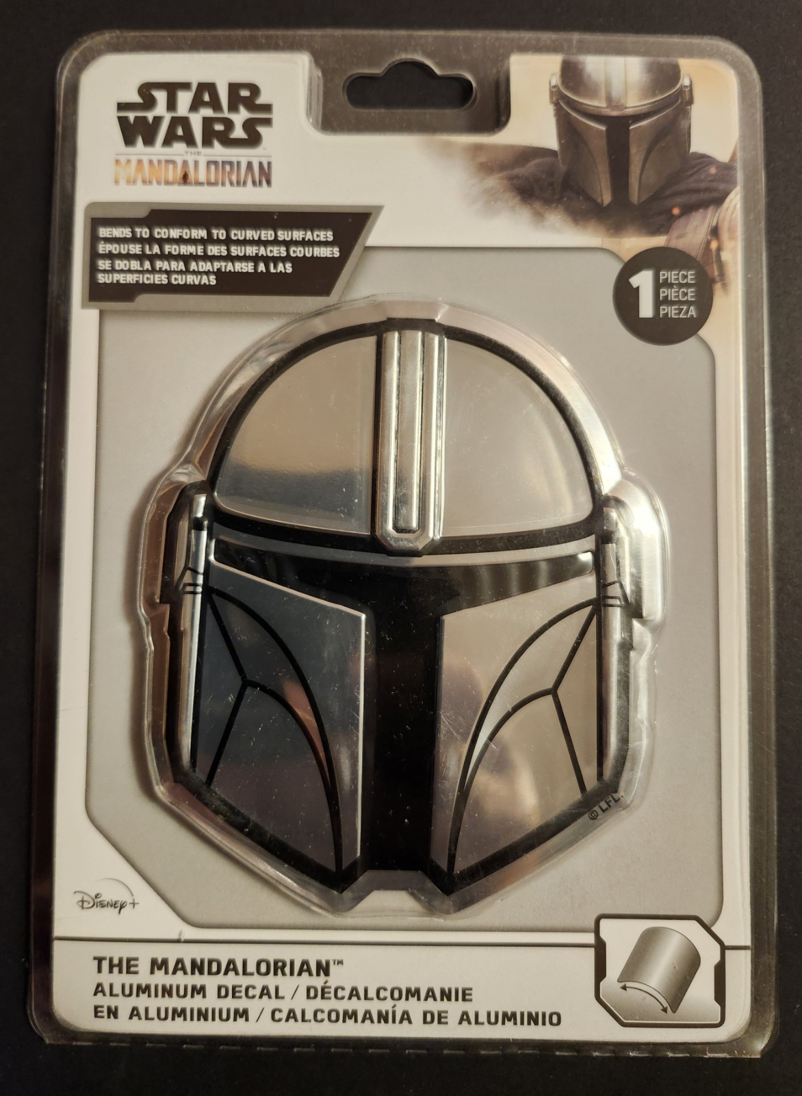 STAR WARS The Mandalorian Helmet Car Decal Silver Aluminum 4” x 3.5” Disney