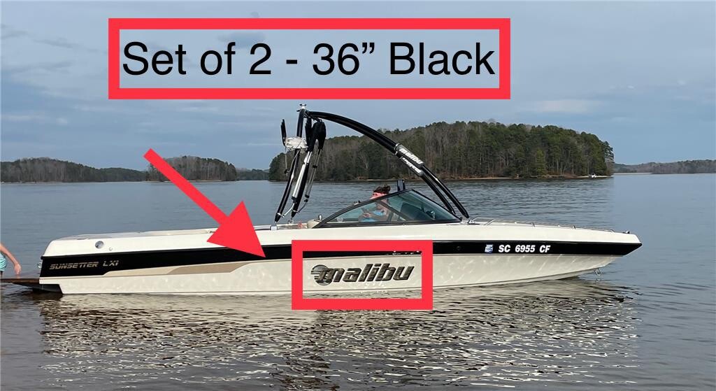 Malibu Boat 36” Replacement Black Decals Vinyl High Quality Stickers – Set Of 2