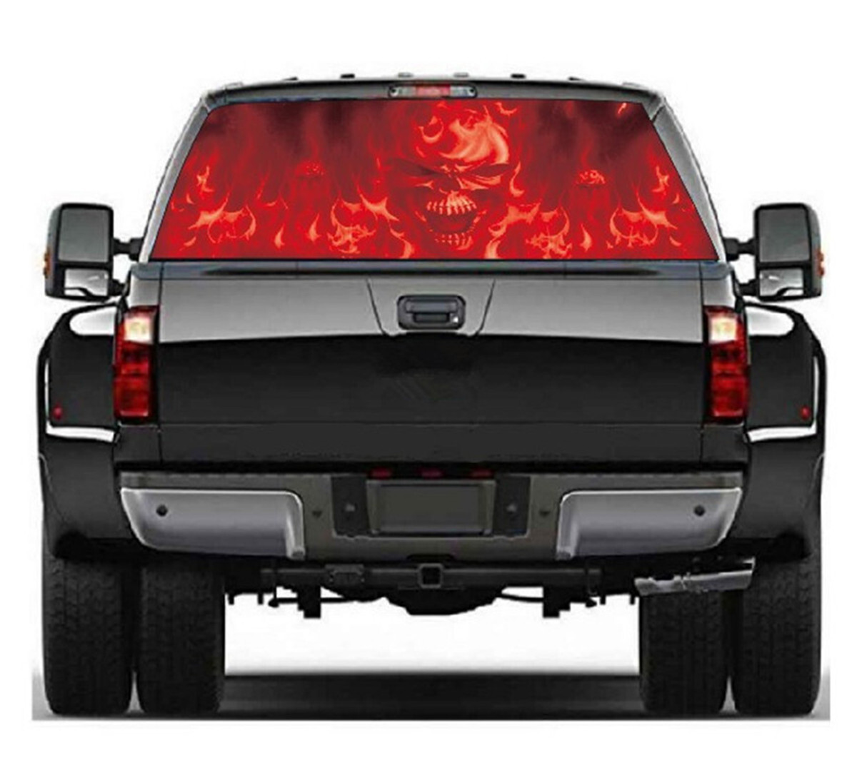 Car Truck Rear Window Sticker Flaming Skull Graphics Tint Vinyl Perforated Decal