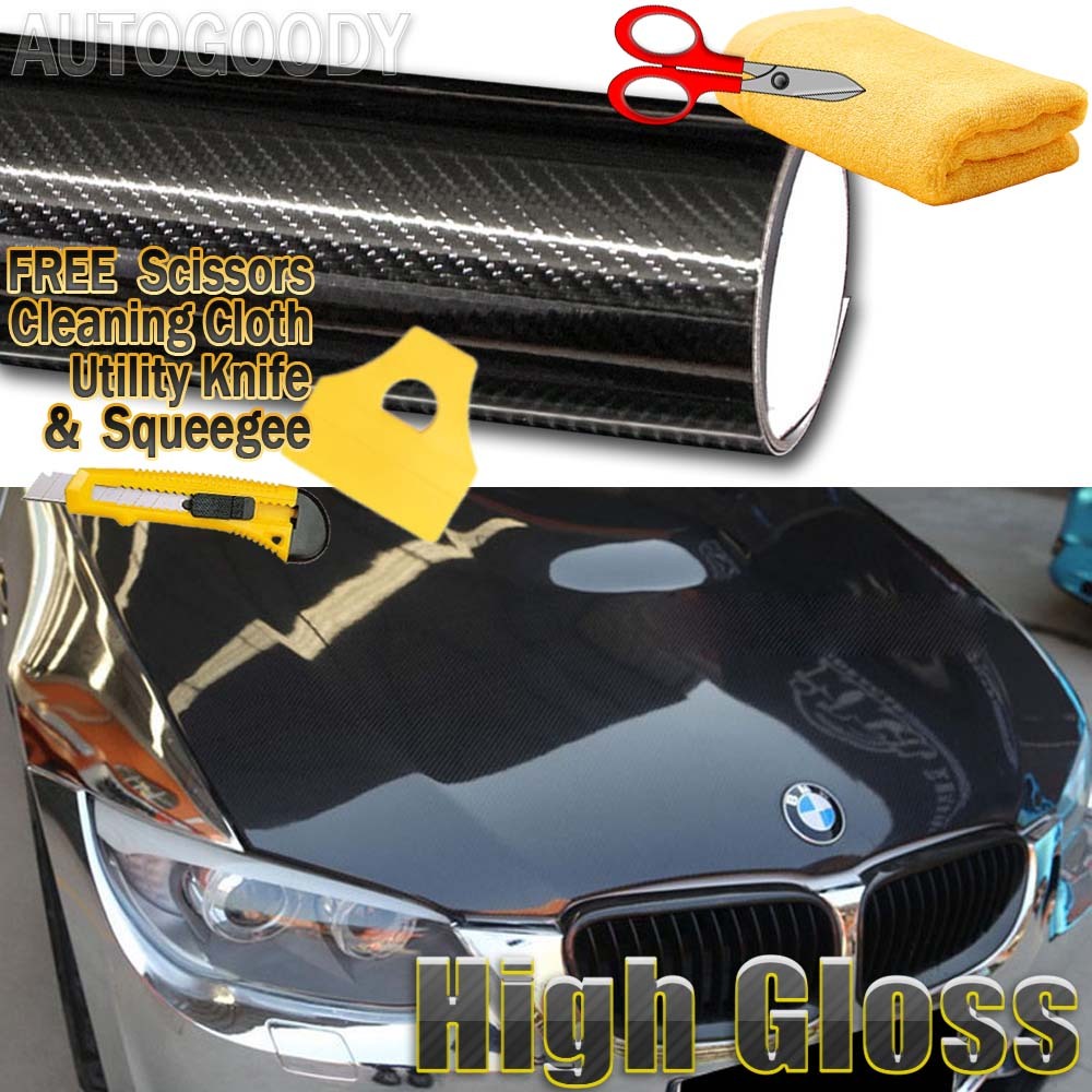 50ft x 5ft HIGH GLOSS 5D Black Carbon Fiber Vinyl Wrap Film Bubble Air Free 6D