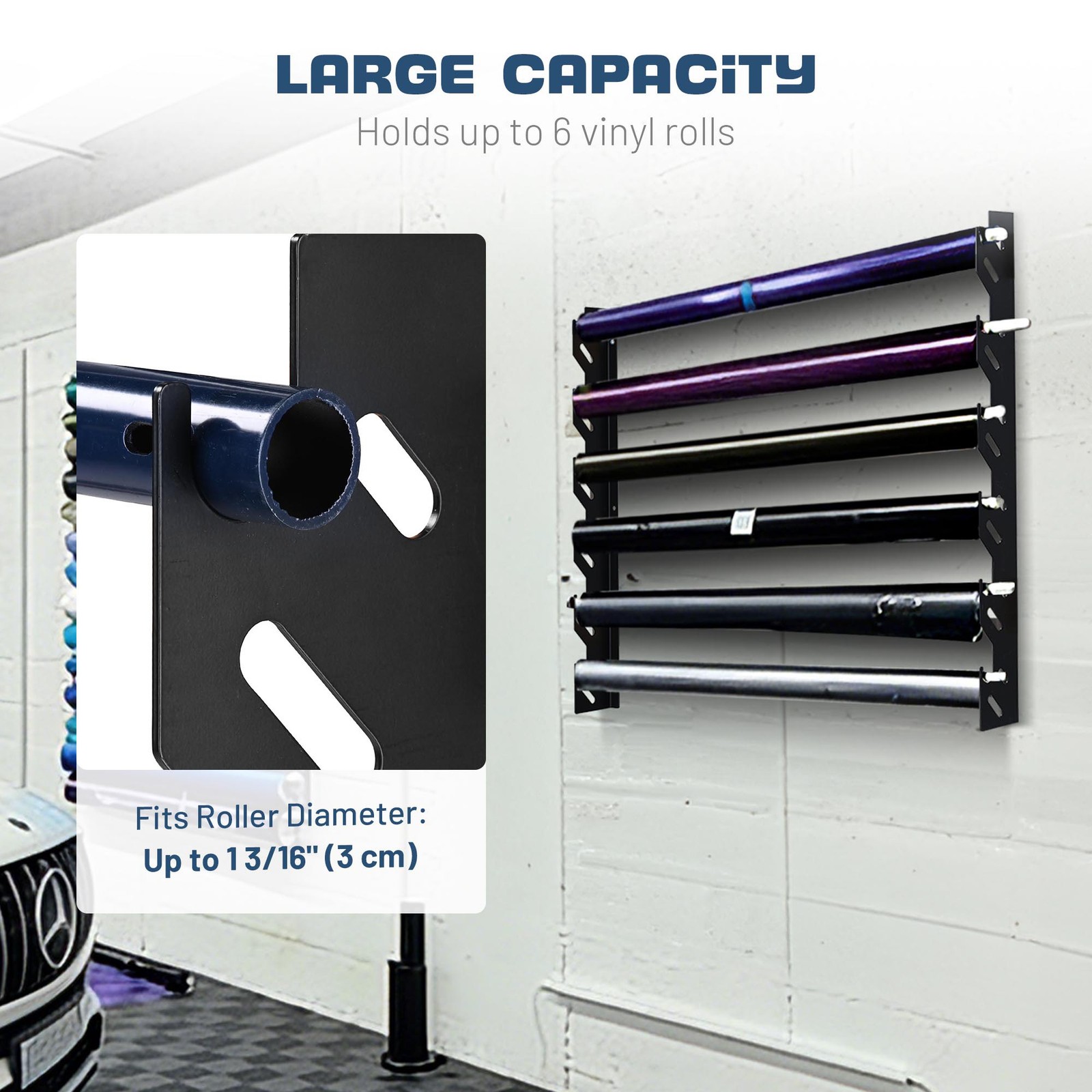 Yescom Vinyl Rolls Holder Storage Rack Wall Mount for Car Wrap Paper Wallpaper