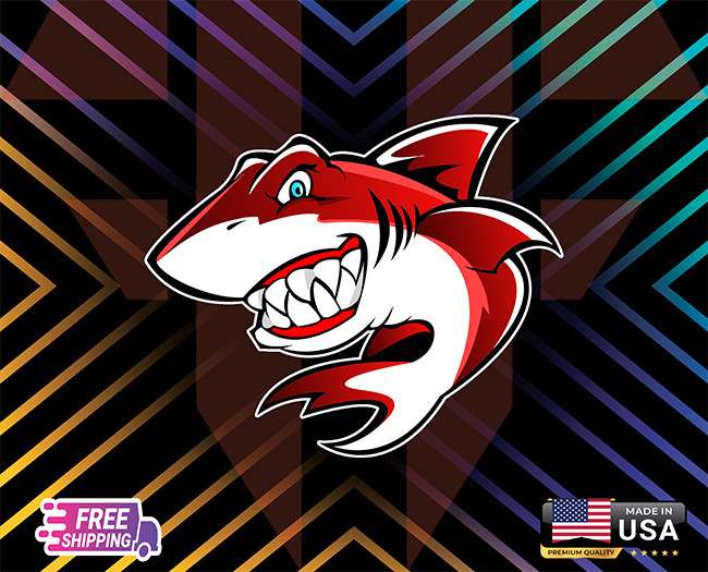 RED SHARK ANGRY STICKER.CAR, WINDOWN,LAPTOP,ETC LAMINATED 6YEARS+FREESTICKER