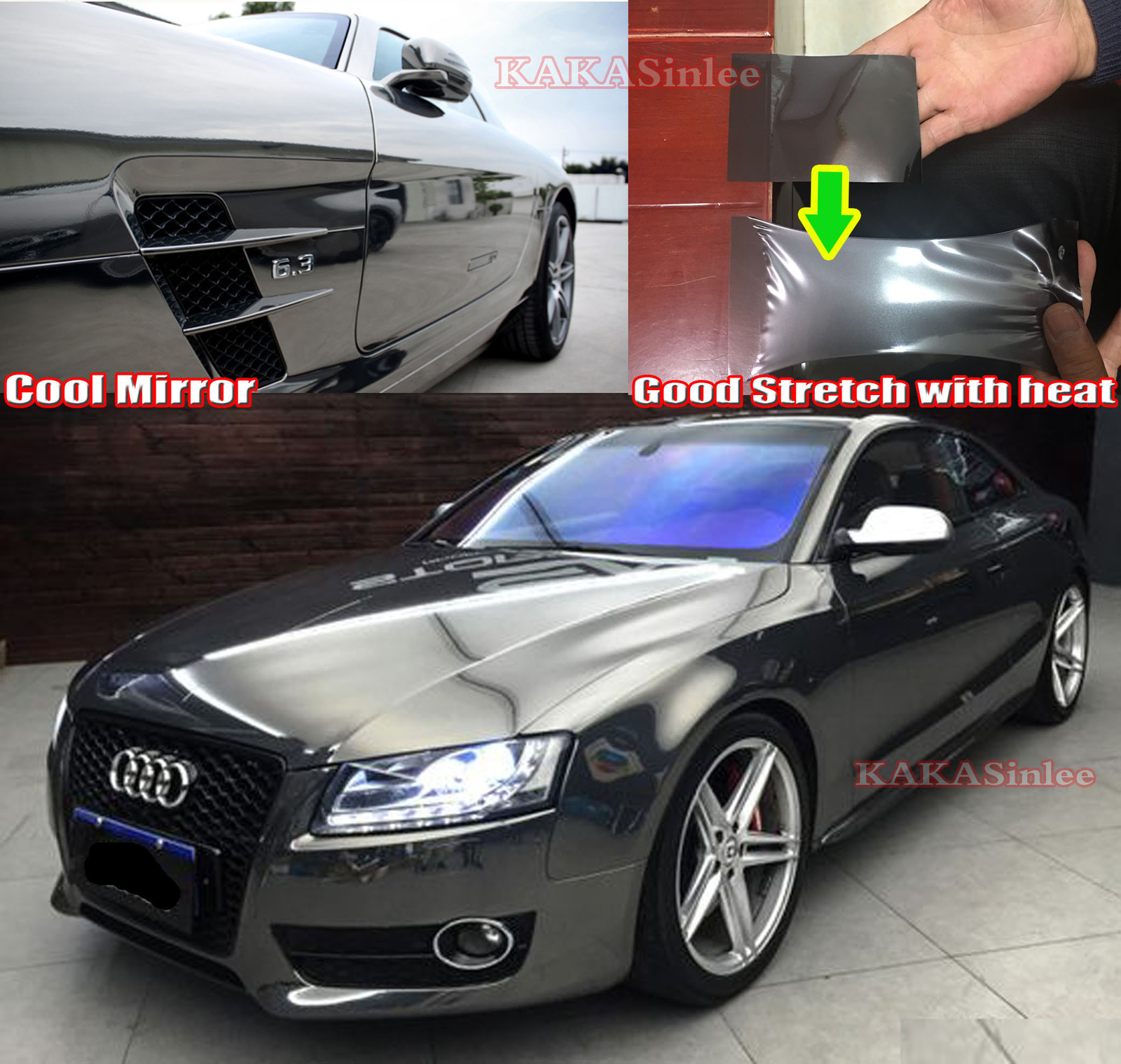Air Release Car Part Glossy Mirror Chrome Bright Vinyl Wrap Sticker Flexible AB
