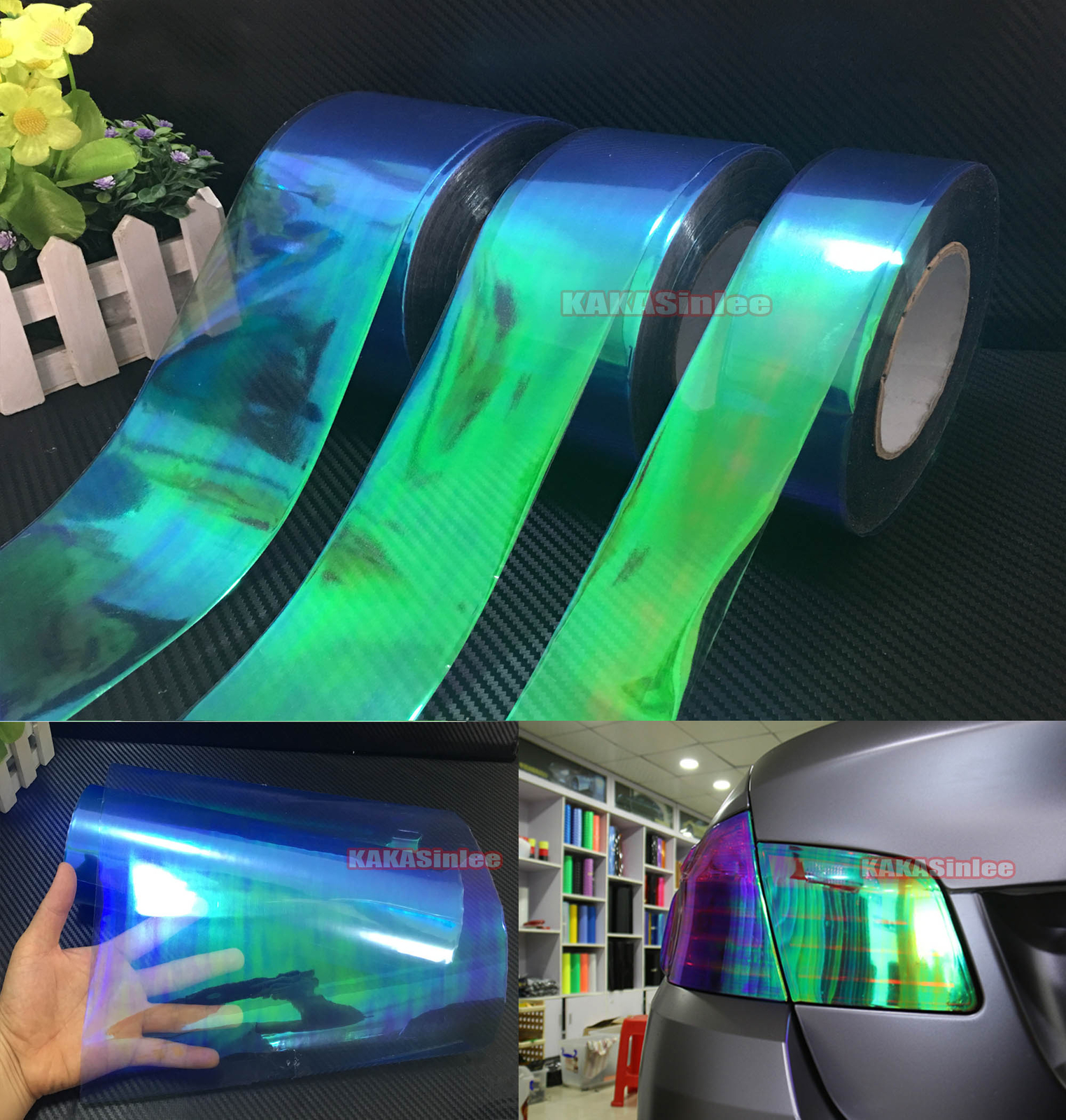 Glossy Car Blue Chameleon Headlight Taillight Vinyl Wrap Tint Tape Sticker – CF