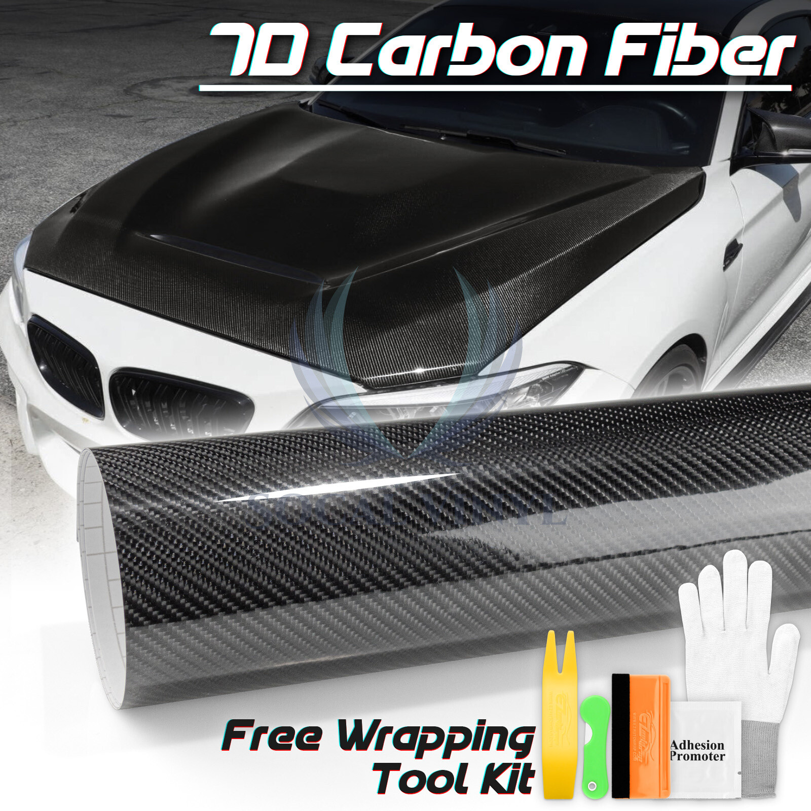 7D Carbon Fiber Black High Gloss Auto Vinyl Wrap Sticker Sheet Film Decal DIY 6D