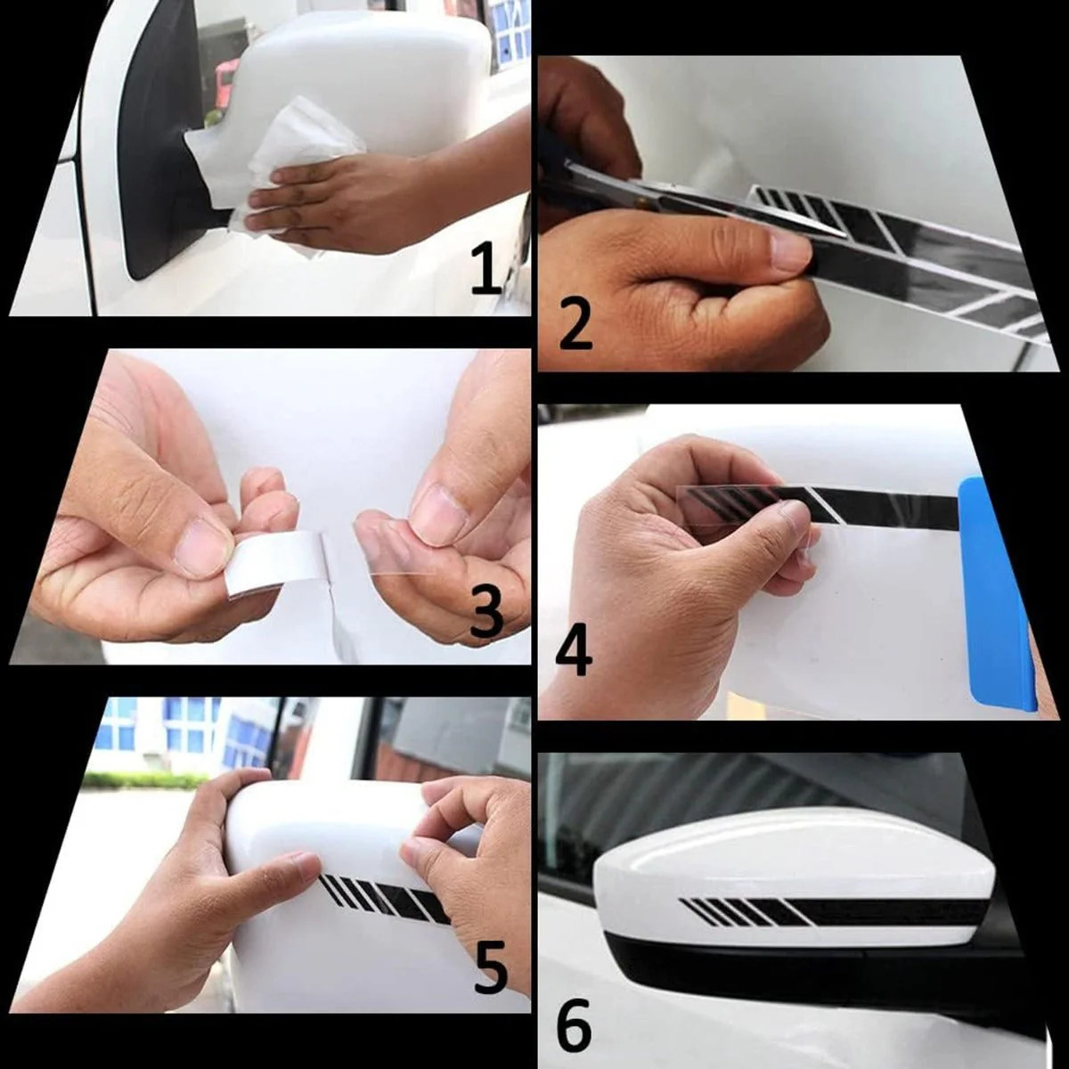 2pcs Car Rear View Mirror Stickers Decor, Waterproof for Car Truck (Black)