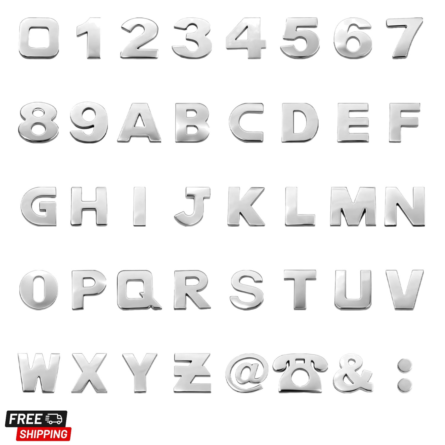 40PCS 3D Chrome Car Letters Emblem & Number Decal Custom Adhesive Automotive…