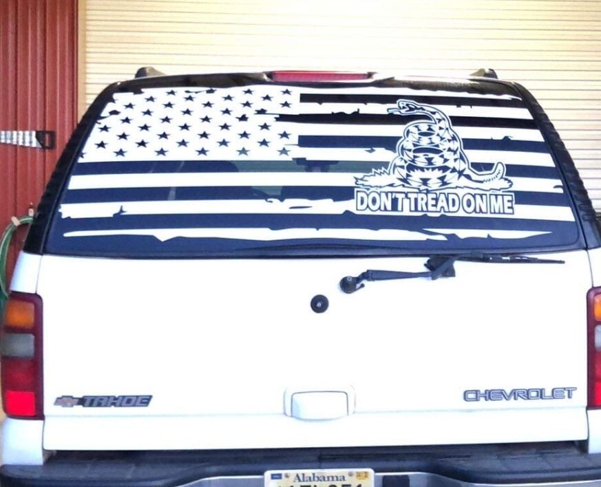 Full Rear Glass Tattered Flag ..VINYL. Compatible With CHEVY TAHOE