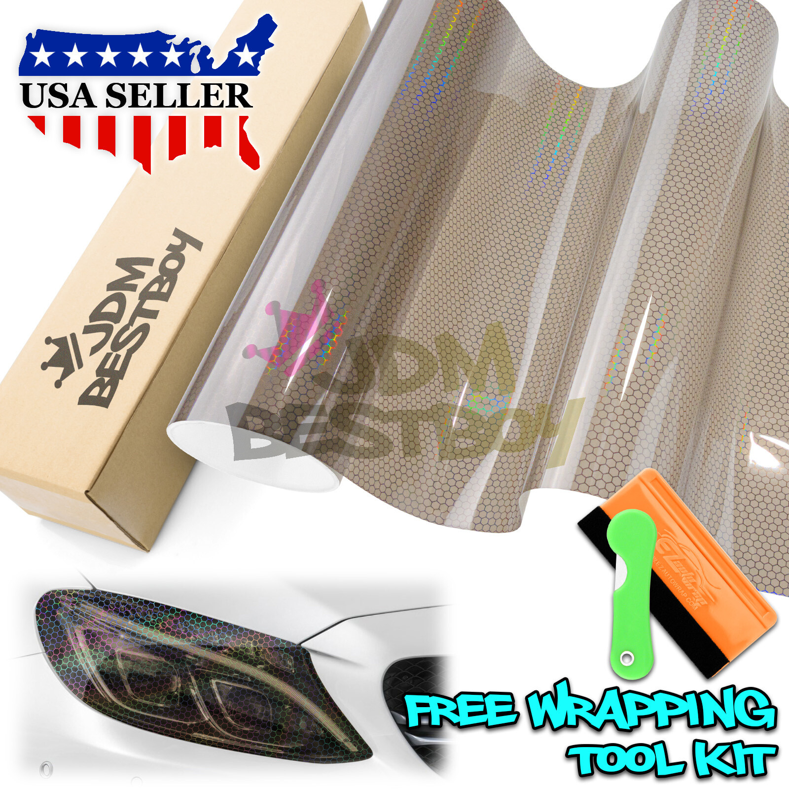 Headlight Hex Holographic Gloss Medium Smoke Taillight Tint Film Fog Light