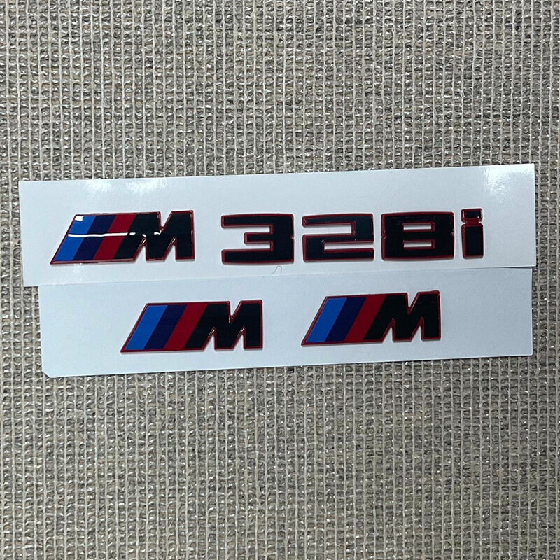GLOSS BLACK Red for M328i + FENDER BADGE X2 CUSTOM REAR LETTERING 1 SERIES