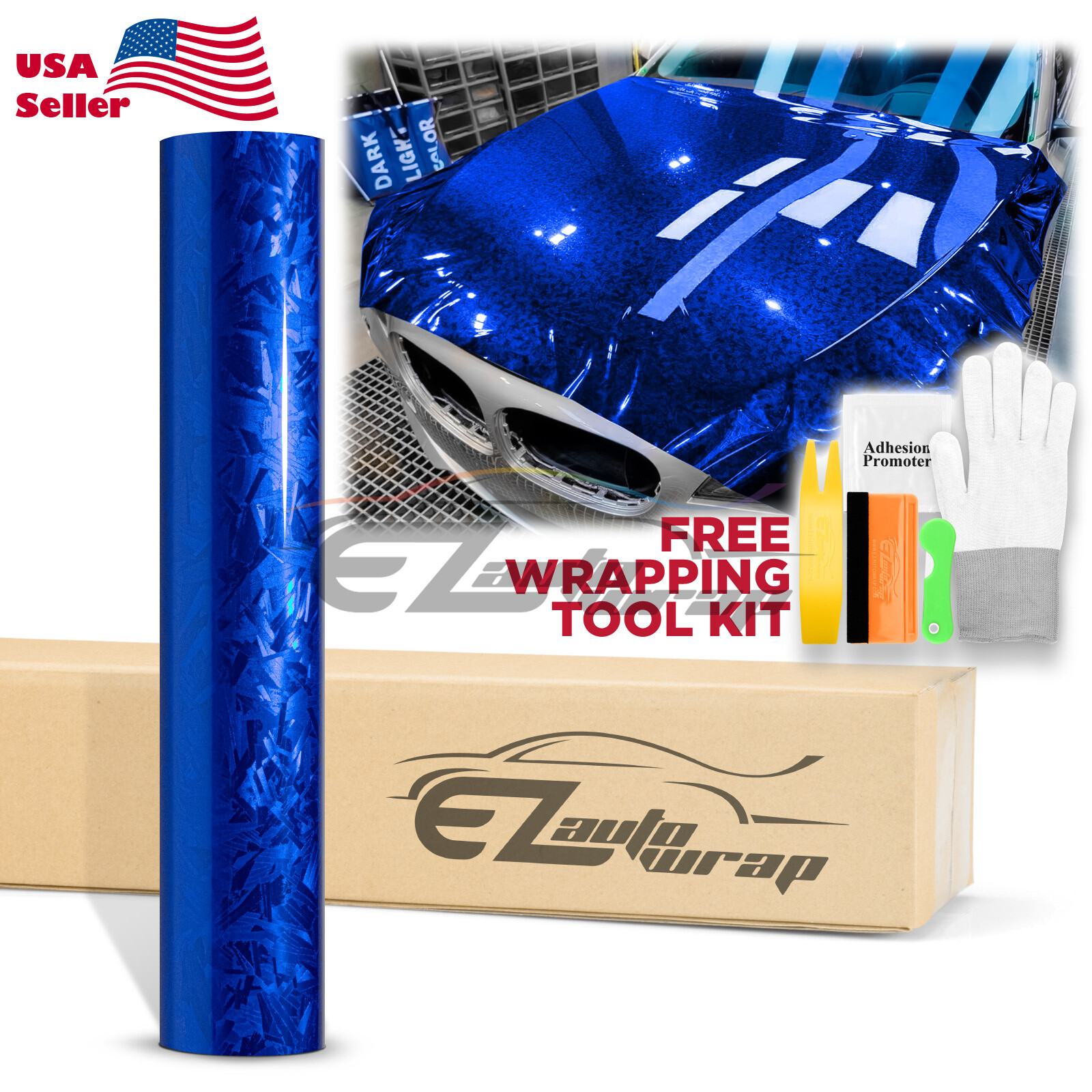 24K Chopped Forged Carbon Fiber Gloss Blue Car Vinyl Wrap Sticker Decal Sheet