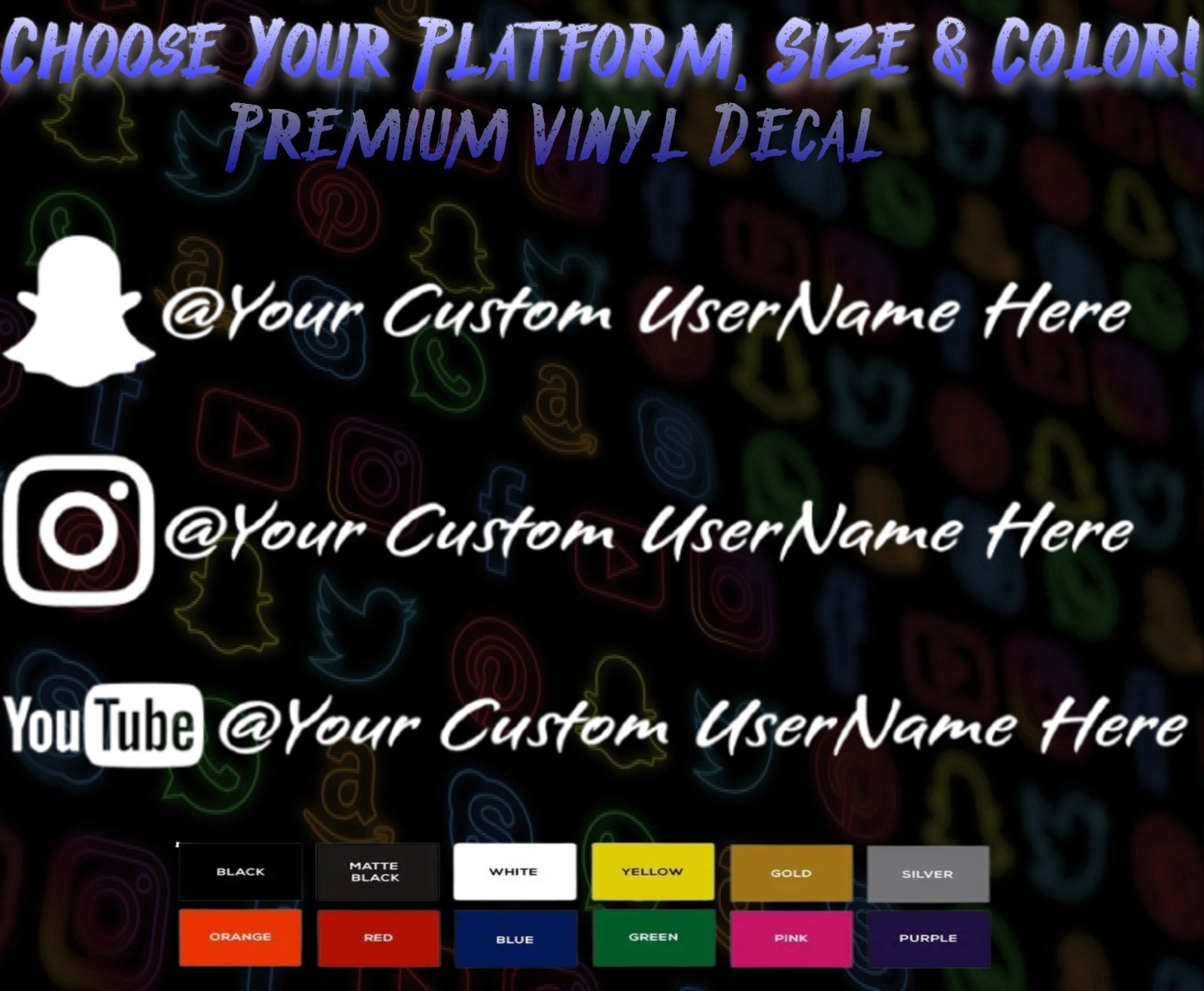 Custom Username @ Insta, Snap, Yout Vinyl Decal Sticker