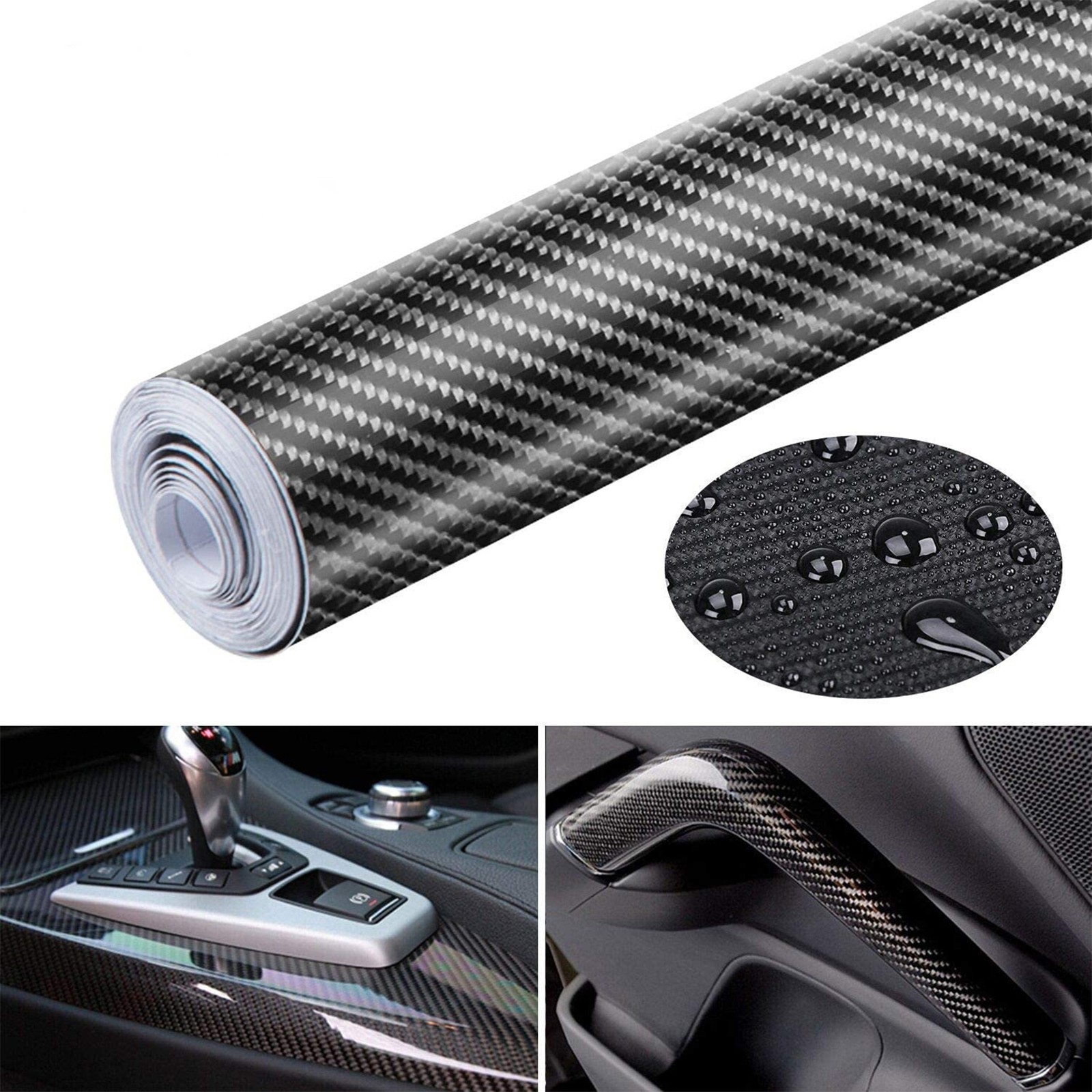 Black Carbon Fiber 12×60 inches 5Years Car Wrap Vinyl Roll with Air Release