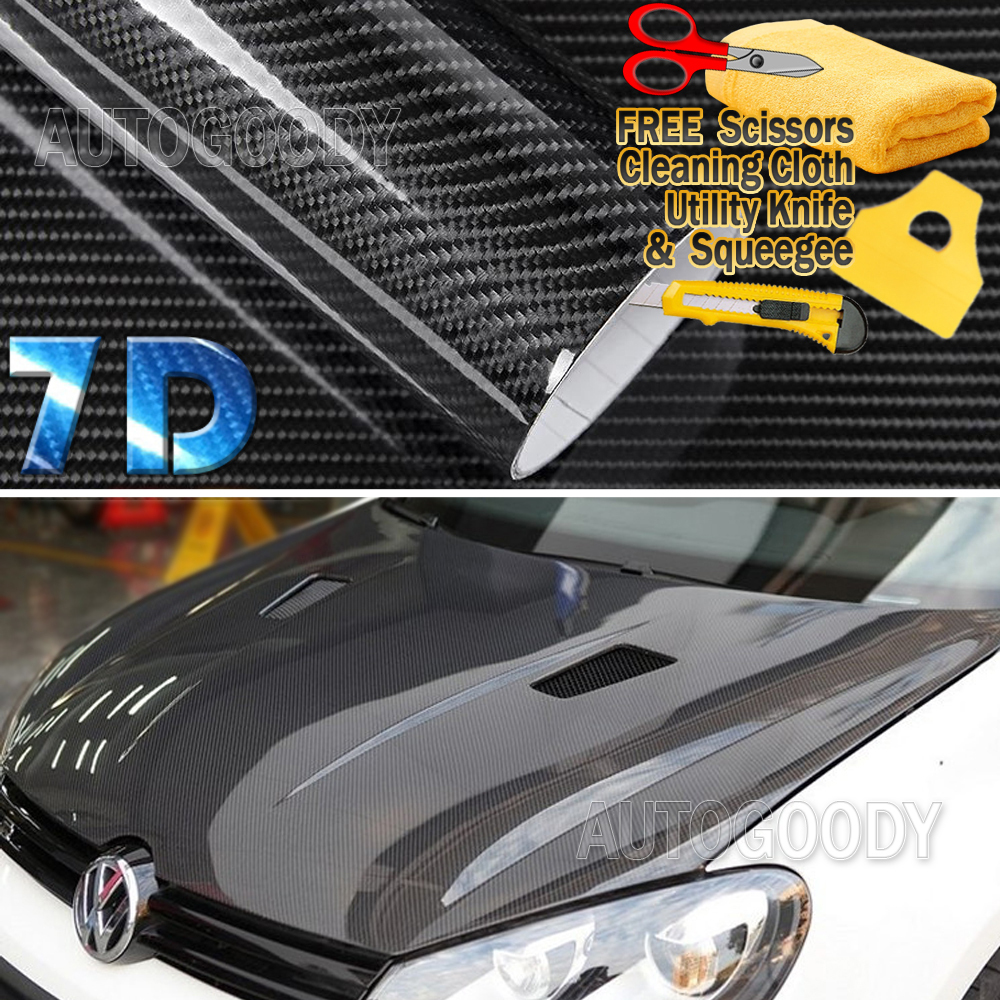 72″ x 60″ Super Gloss 7D Black Carbon Fiber Vinyl Air Bubble Free 6ft x 5ft 6D