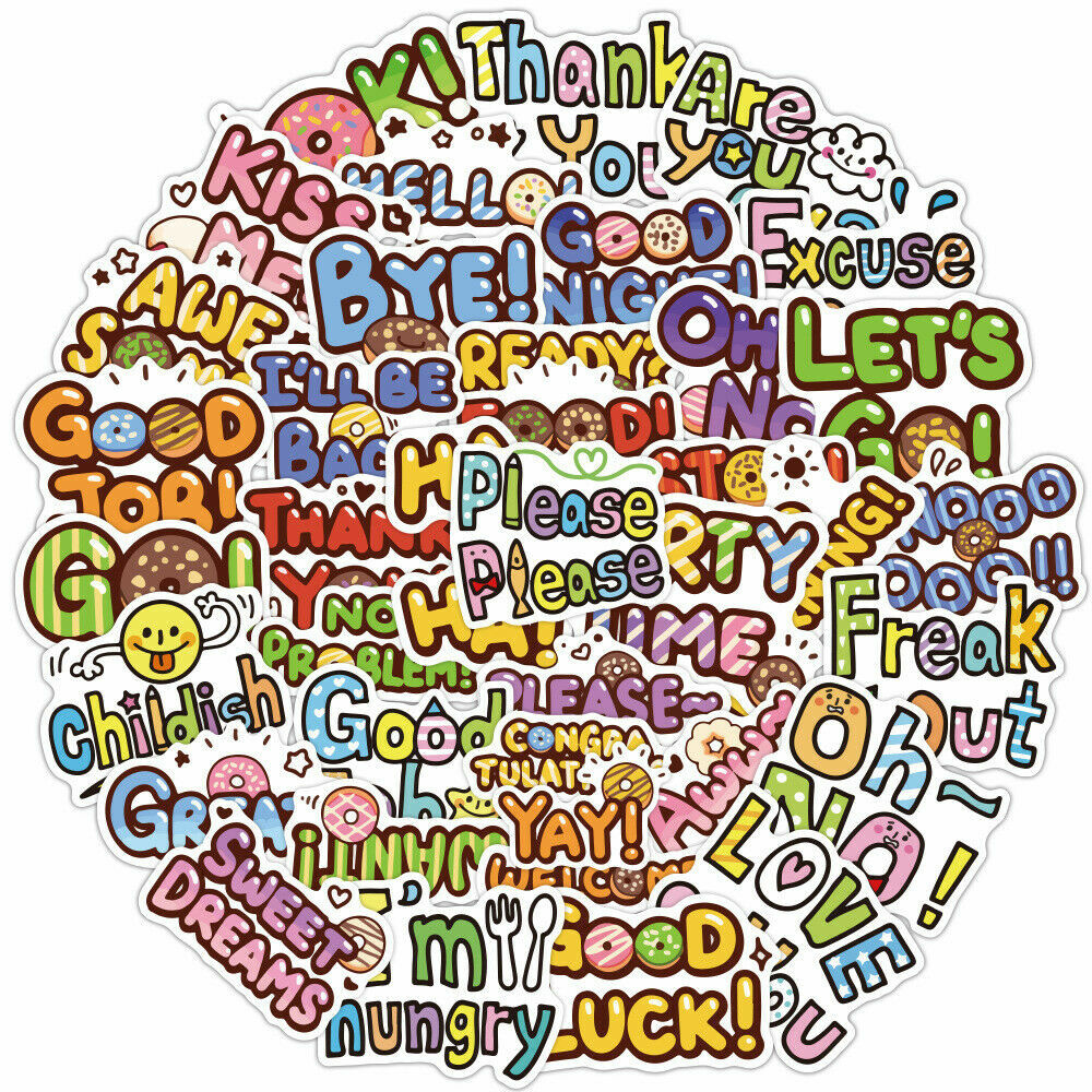 50pcs Tumblr Emoji Letters Expression Party Stickers Skateboard Luggage Laptop