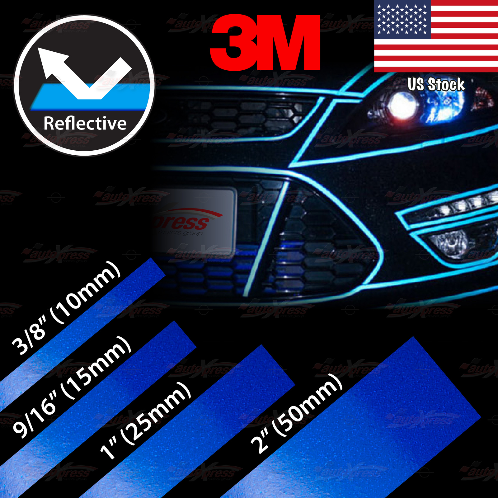 3/8″ 9/16″ 1″ 2″ REFLECTIVE Self Adhesive PinStripe Vinyl 3M Tape Stickers BLUE
