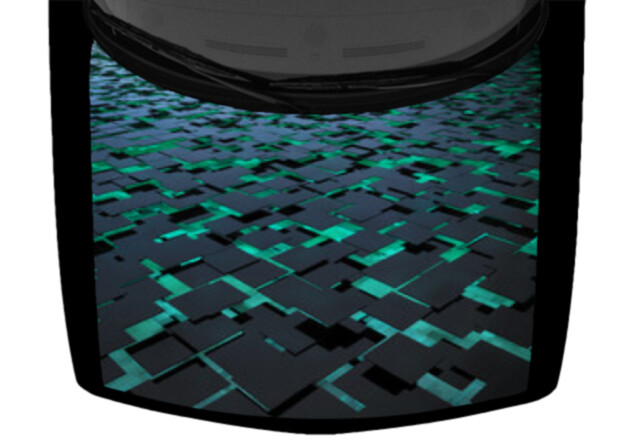 Abstract Teal and Black Rectangles Hood Truck Wrap Vinyl Car Graphic Decal