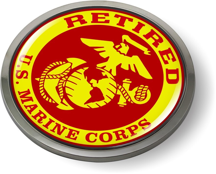 Officially Licensed Product – USMC Retired EGA Car Emblem Sticker Chrome Bezel