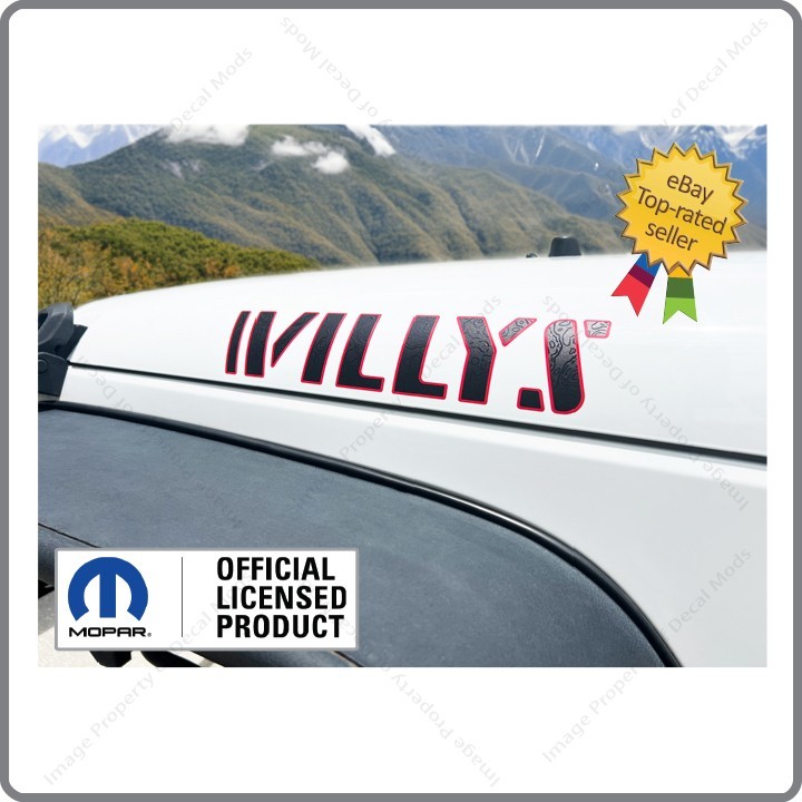 SET 2 – Jeep Wrangler JK WILLYS Hood Decals Stickers 3D Topo Map BLACK red UV1A4