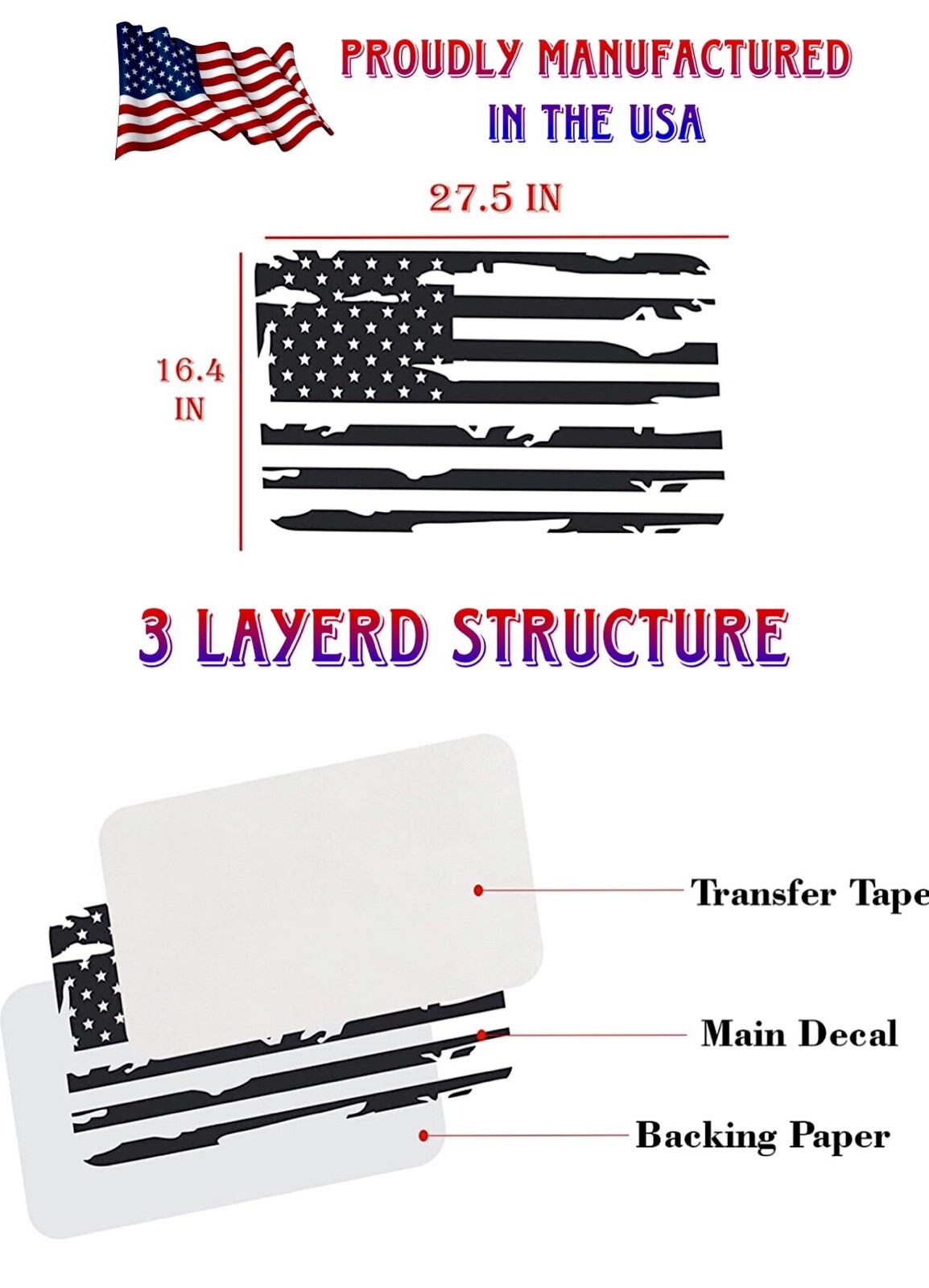 Precut USA Window Flag Decal Fit for Jeep Wrangler JK & JKU 2011-2018 dual side