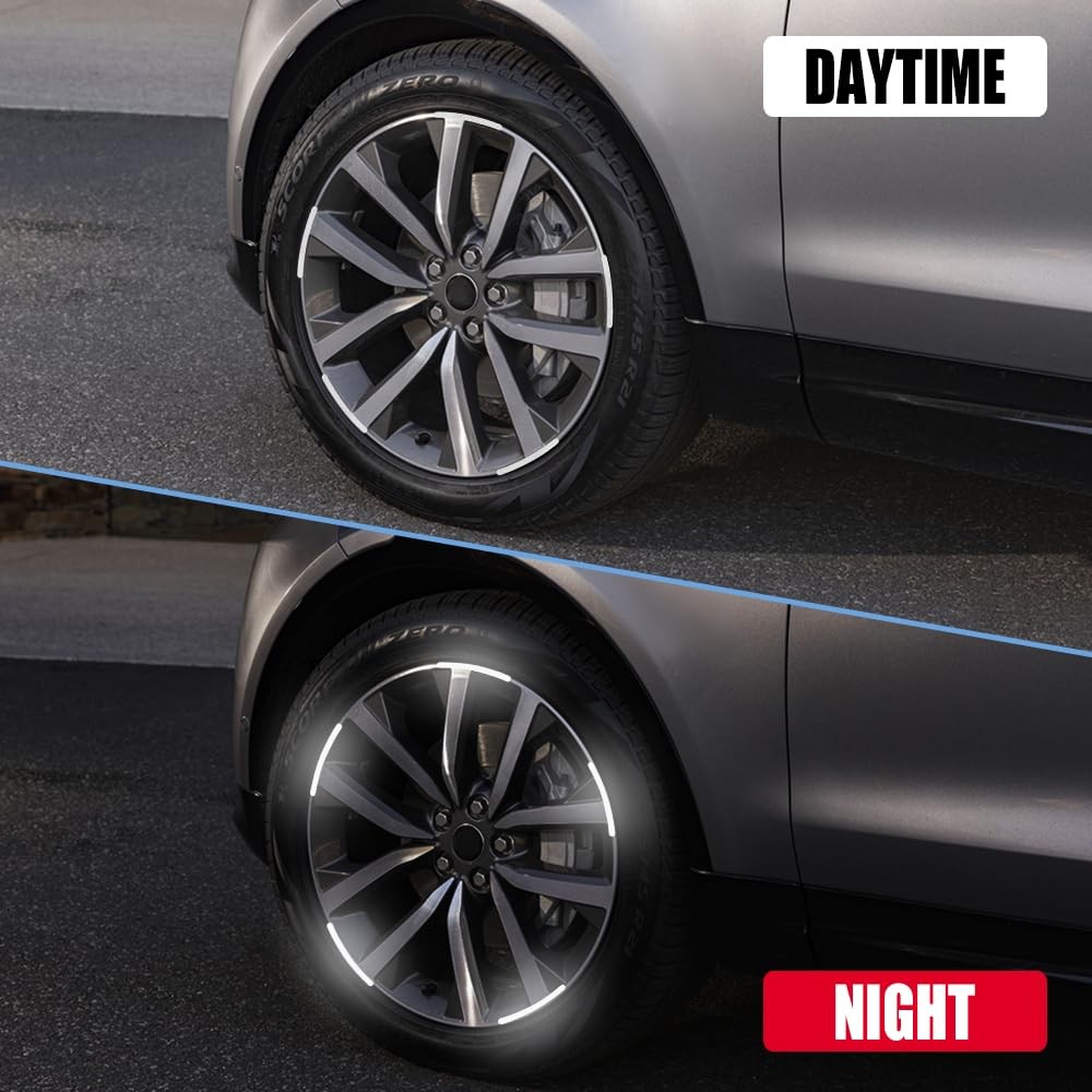 QZTYTY 20PCS Reflective Car Wheel Decorative Stripe Stickers, White, White