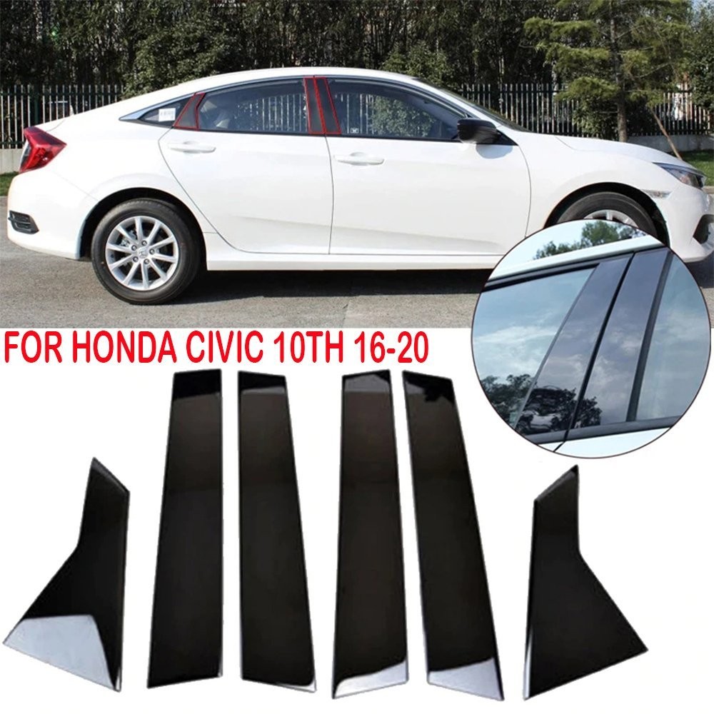 Door Window Pillar Posts Cover Trim For Honda Civic 10th 16-20 Glossy Bla D