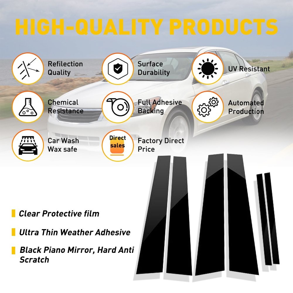 6/12x Black Pillar Posts for Honda Accord 13-17 Window Door Trim Cover Kit USA A