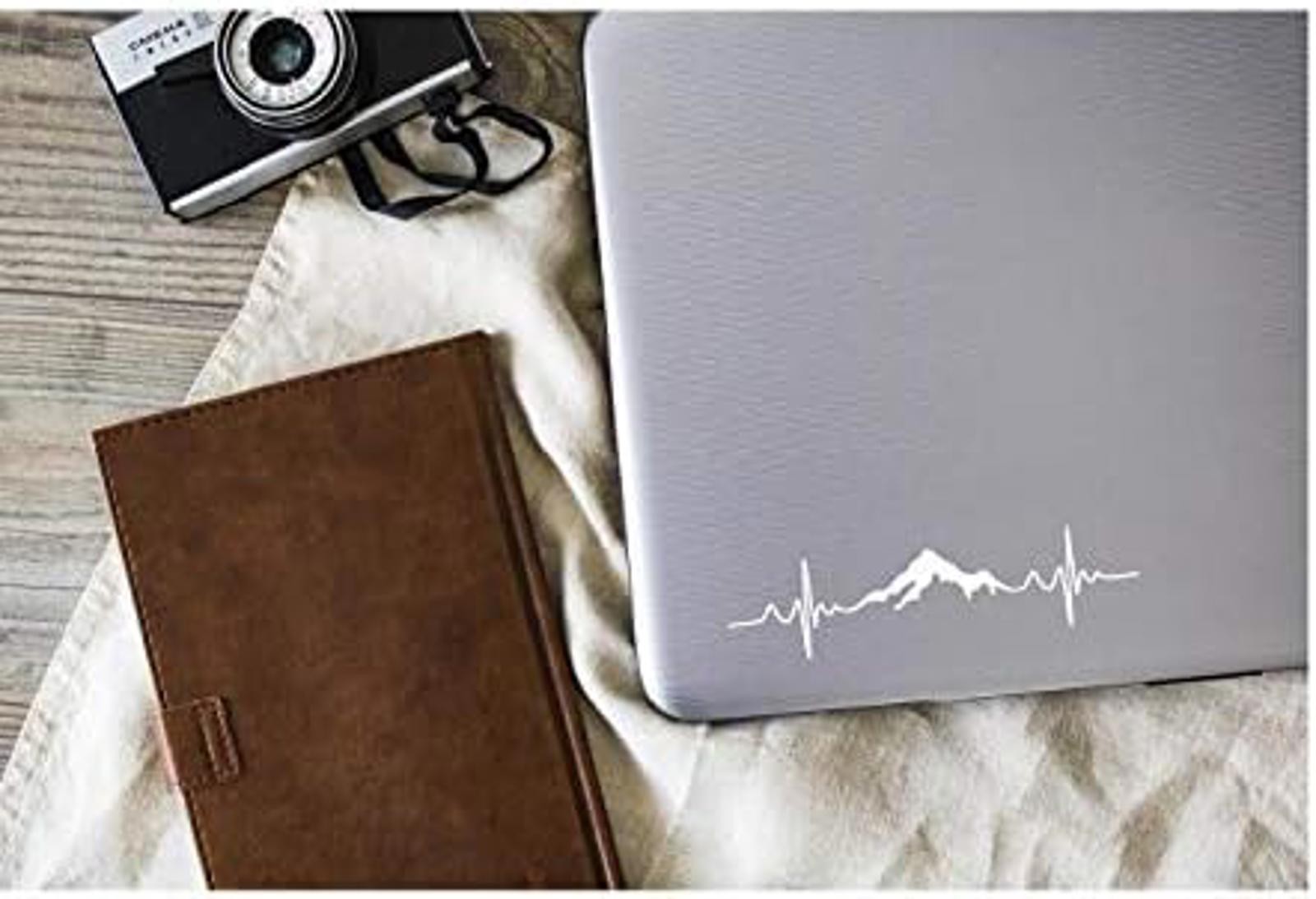 Mountain Pulse Vinyl Sticker Decal |White | 8.0 x 2.0 inch