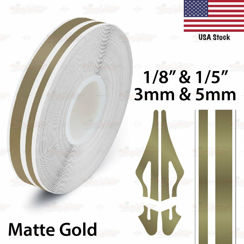 MATTE GOLD 1/8″ 1/5″ Twin STRIPE TAPE 9/16″ 15mm PinStriping Decal Vinyl Sticker